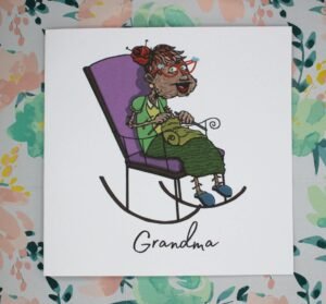 Grandma knitting greeting card- funny granny- Nana- Birthday card - rocking chair