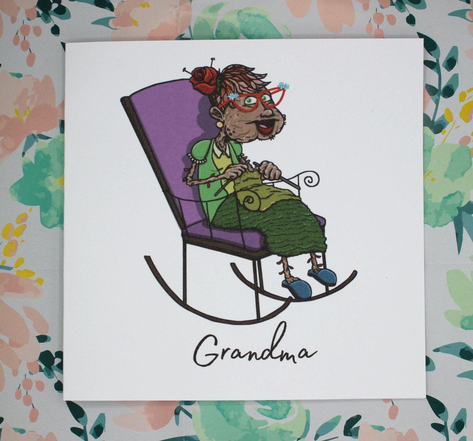 Grandma knitting greeting card- funny granny- Nana- Birthday card - rocking chair