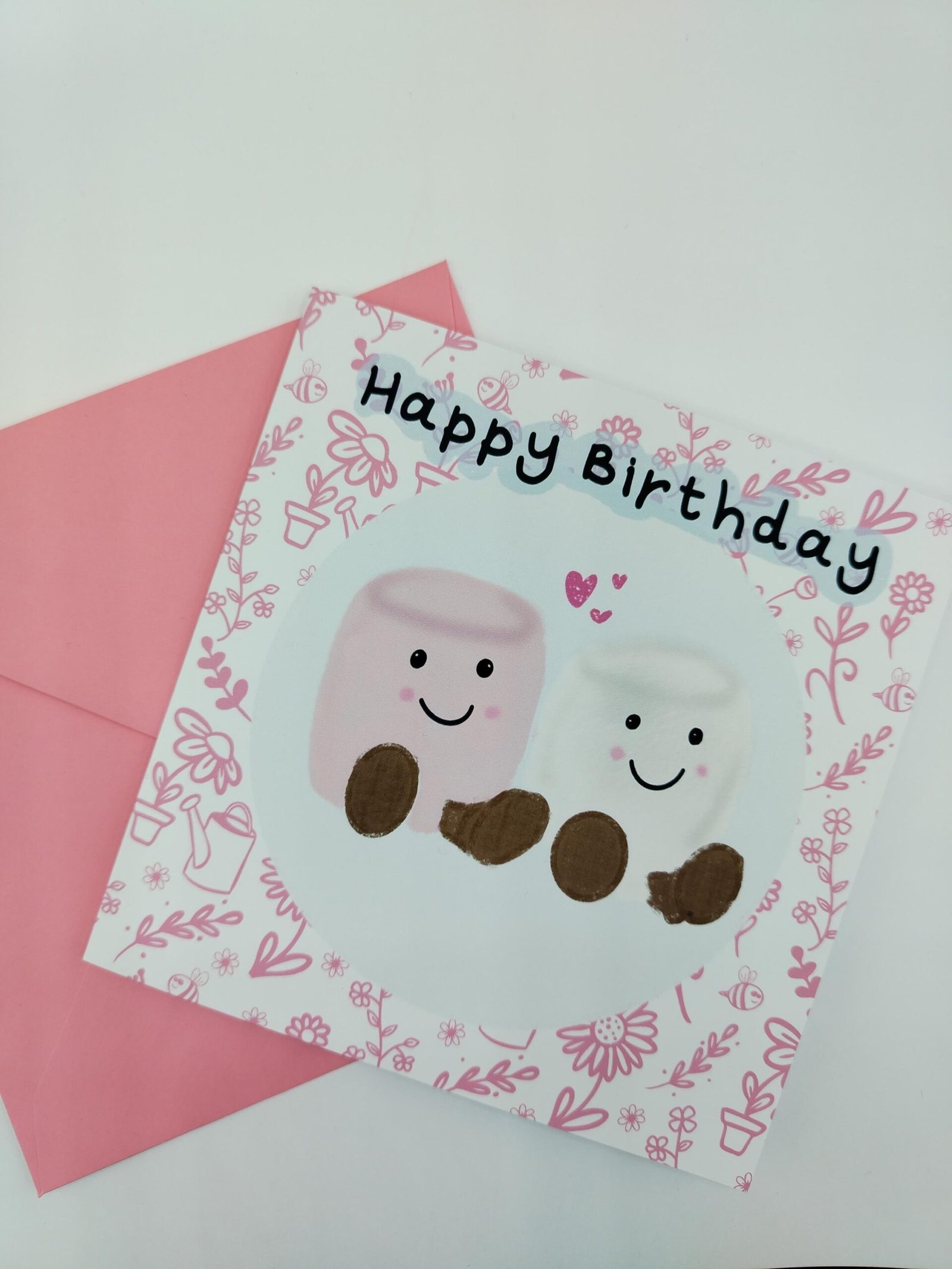 Kawaii Marshmallow Birthday Card – Pastel Pink Design - Image 4