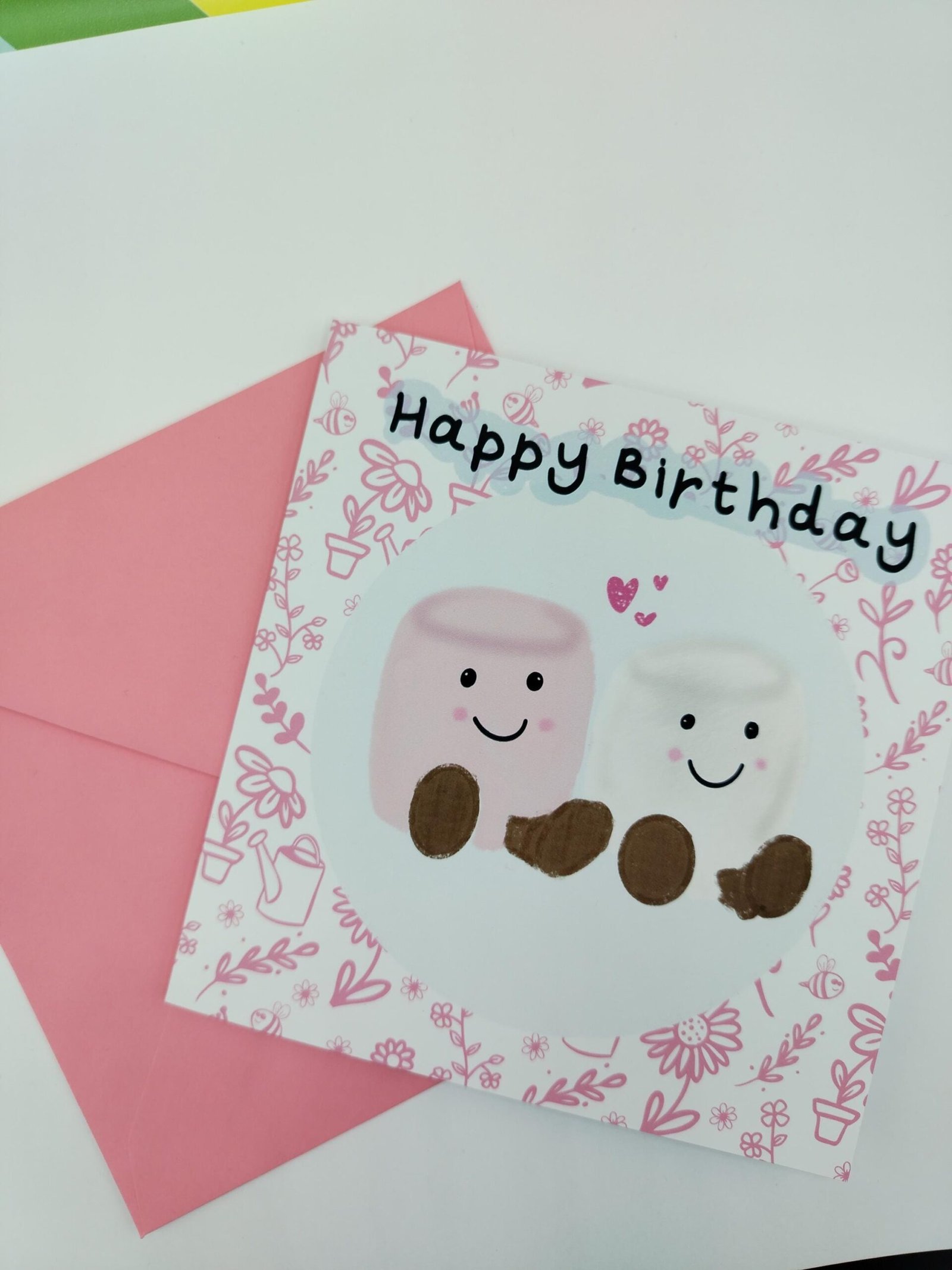 Kawaii Marshmallow Birthday Card – Pastel Pink Design - Image 6