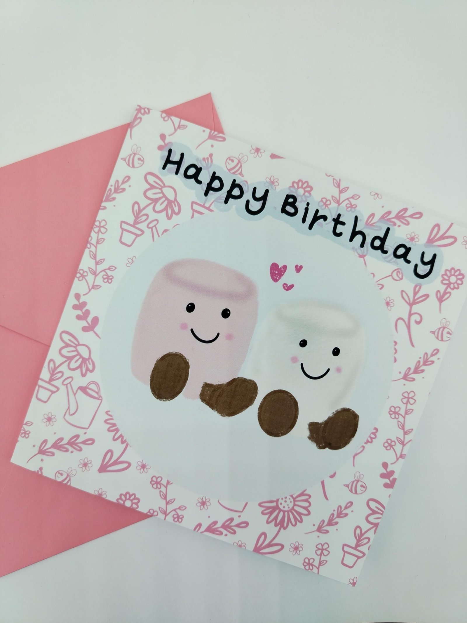 Kawaii Marshmallow Birthday Card – Pastel Pink Design - Image 3