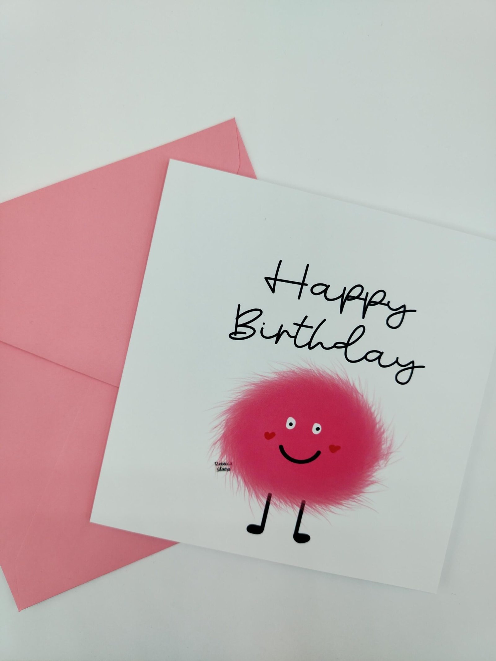 Pink Fluffy Monster Birthday Card - Greeting - Image 2