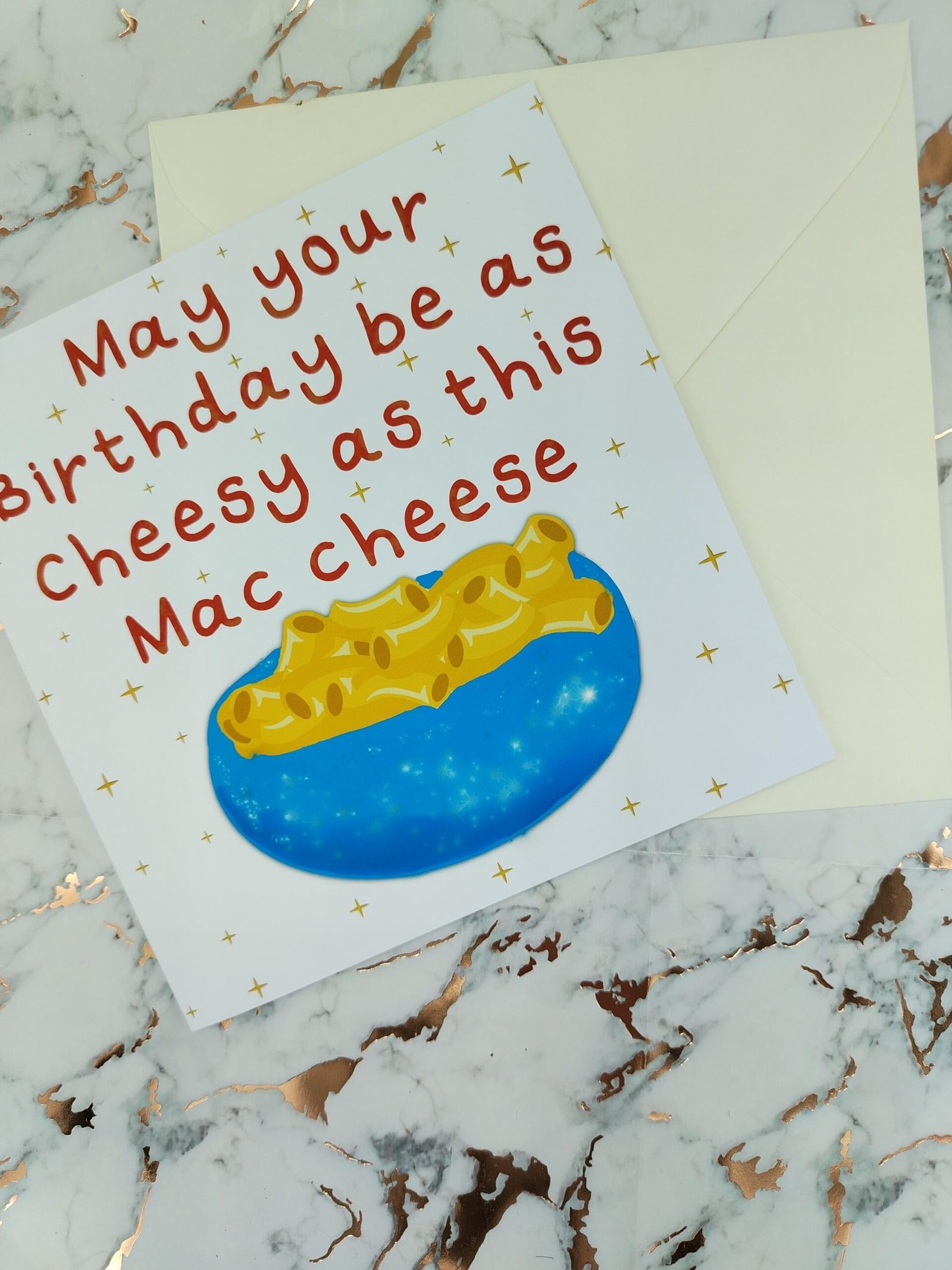 Mac and Cheese Birthday Card – cheesey Funny Food Pun Greeting –Square Card - Image 3