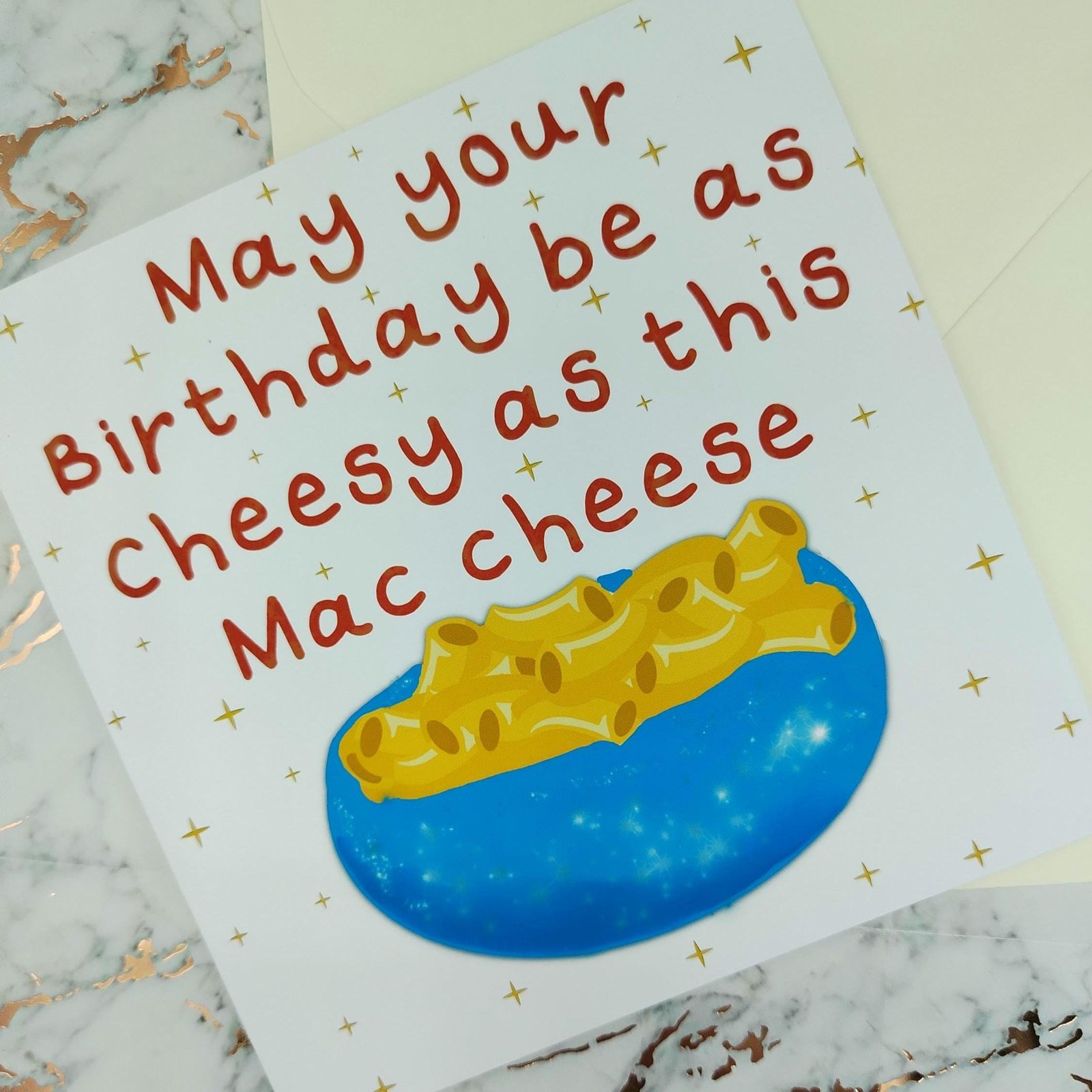 Mac and Cheese Birthday Card – cheesey Funny Food Pun Greeting –Square Card - Image 2