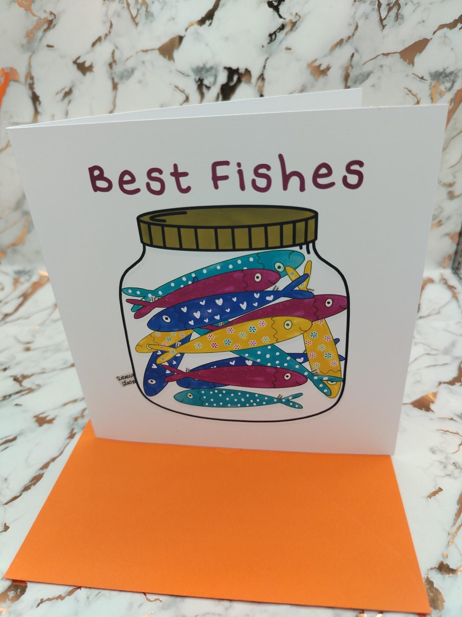Best Fishes Sardine Jar Greeting Card – Cute Pun Gift with Colorful Sardines in a Jar | Funny Handmade Fish Card for Friends or Coworkers - Image 4