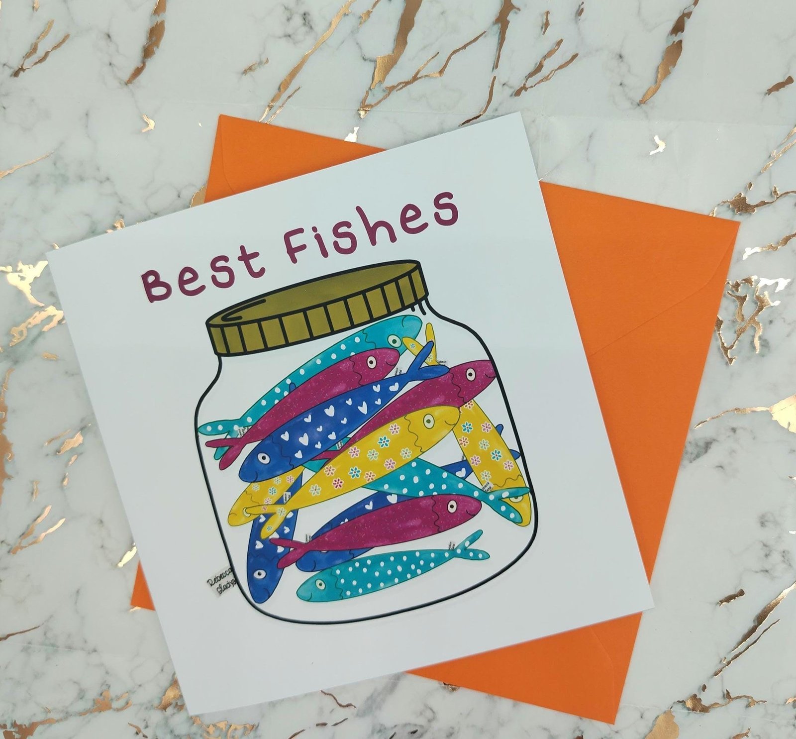 Best Fishes Sardine Jar Greeting Card – Cute Pun Gift with Colorful Sardines in a Jar | Funny Handmade Fish Card for Friends or Coworkers - Image 7