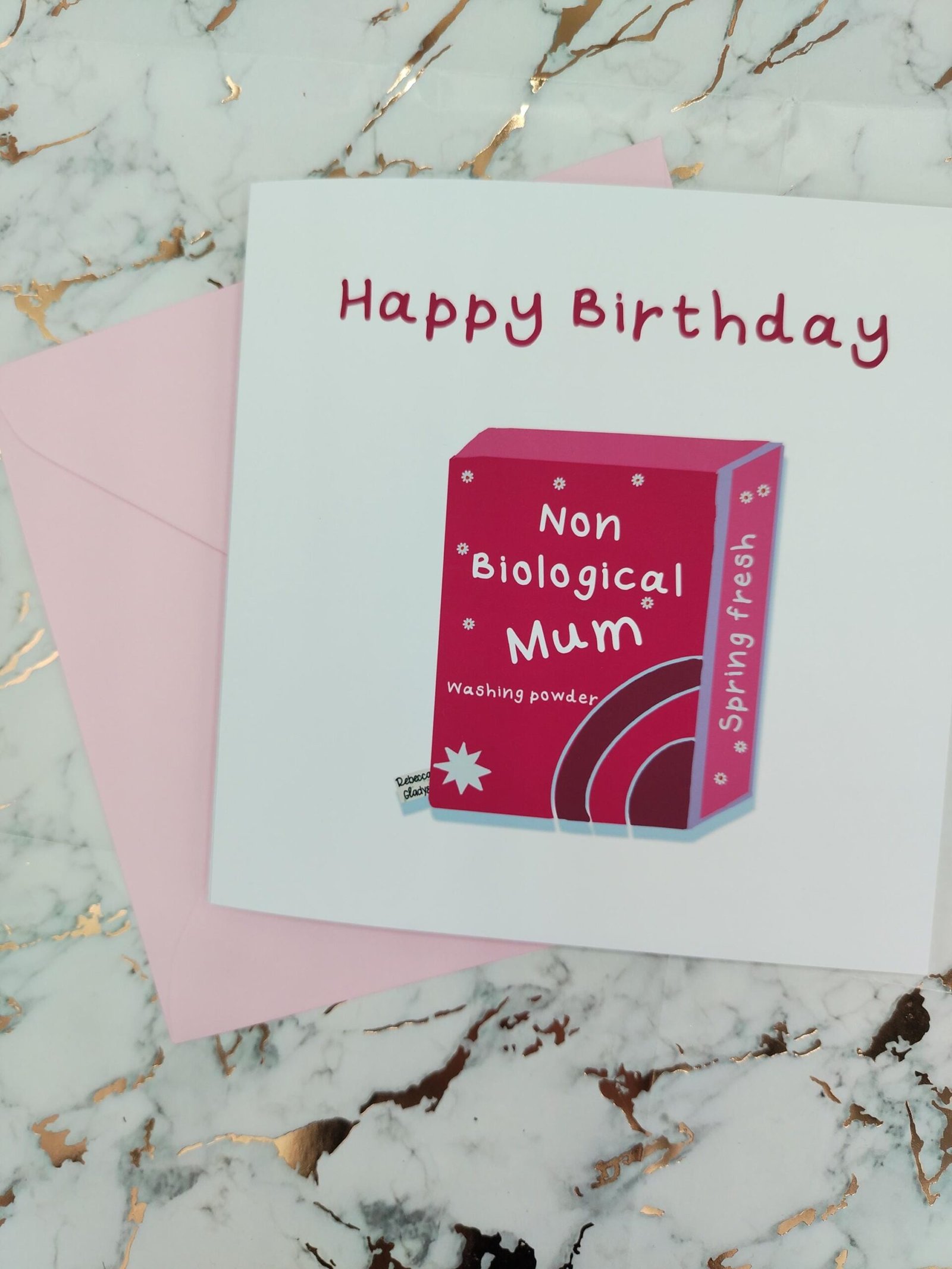 Funny Step Mum Birthday Card: Pink Washing Powder Design non bio - Image 6