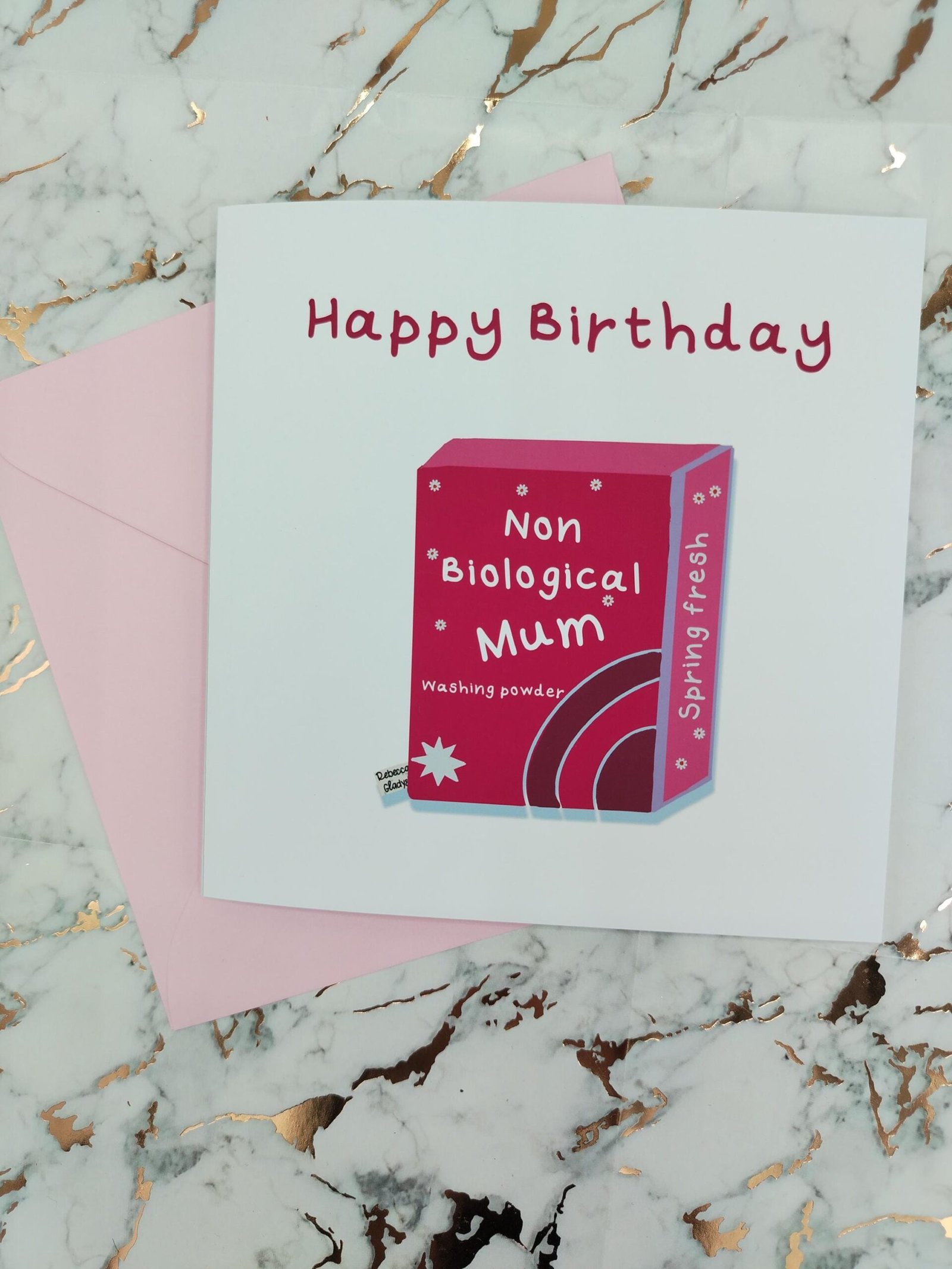 Funny Step Mum Birthday Card: Pink Washing Powder Design non bio - Image 5