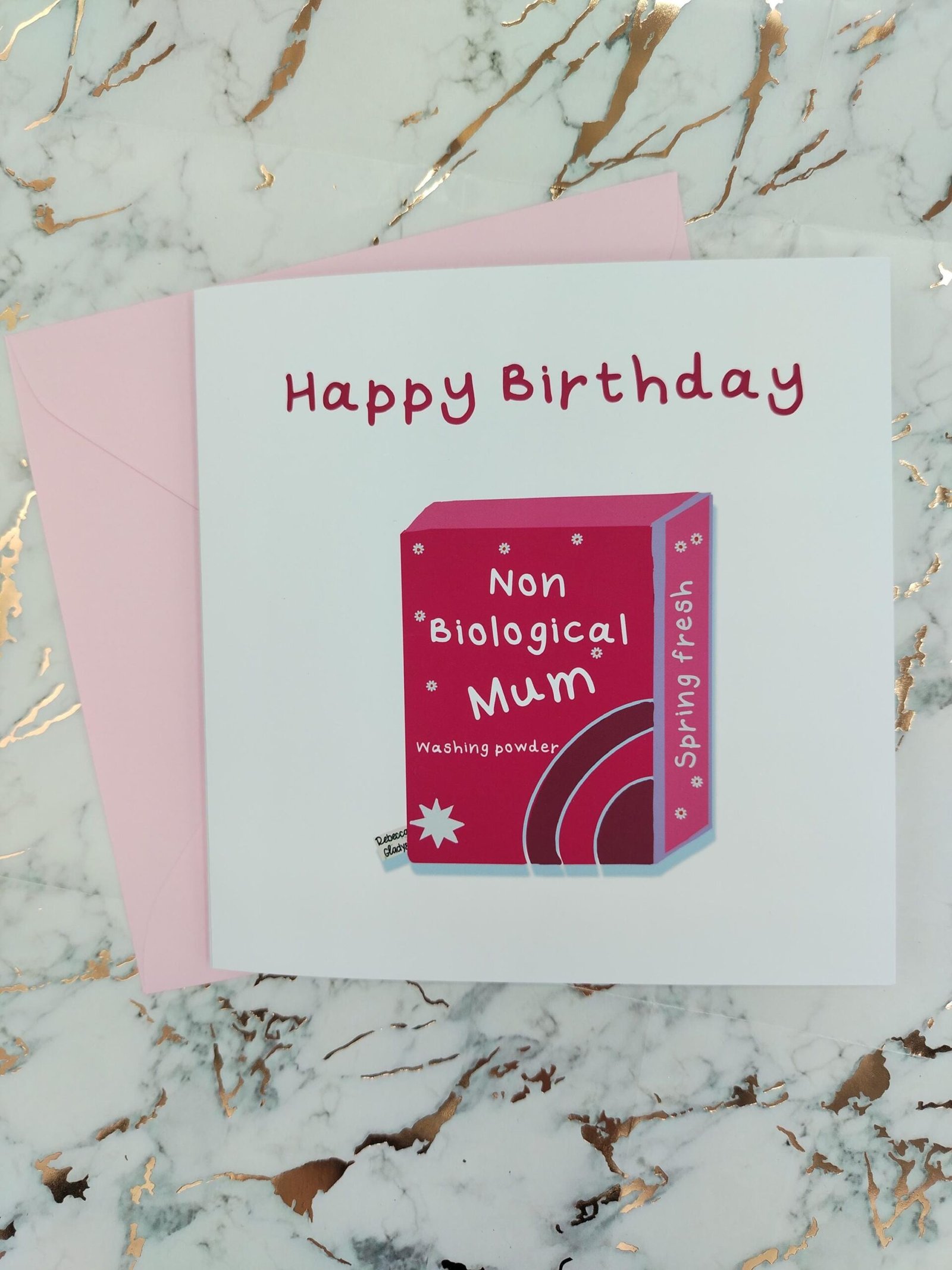 Funny Step Mum Birthday Card: Pink Washing Powder Design non bio - Image 9