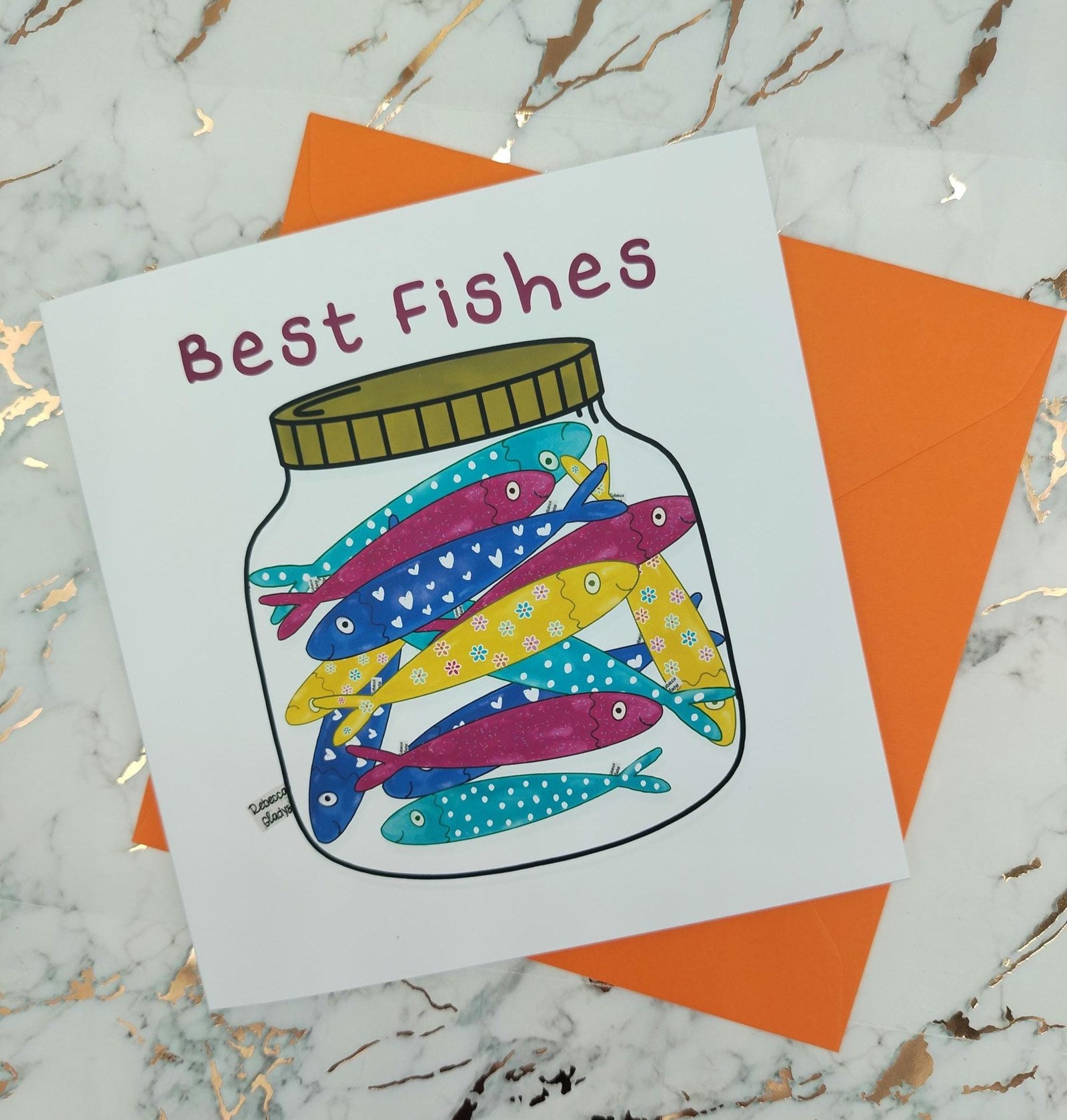 Best Fishes Sardine Jar Greeting Card – Cute Pun Gift with Colorful Sardines in a Jar | Funny Handmade Fish Card for Friends or Coworkers - Image 2
