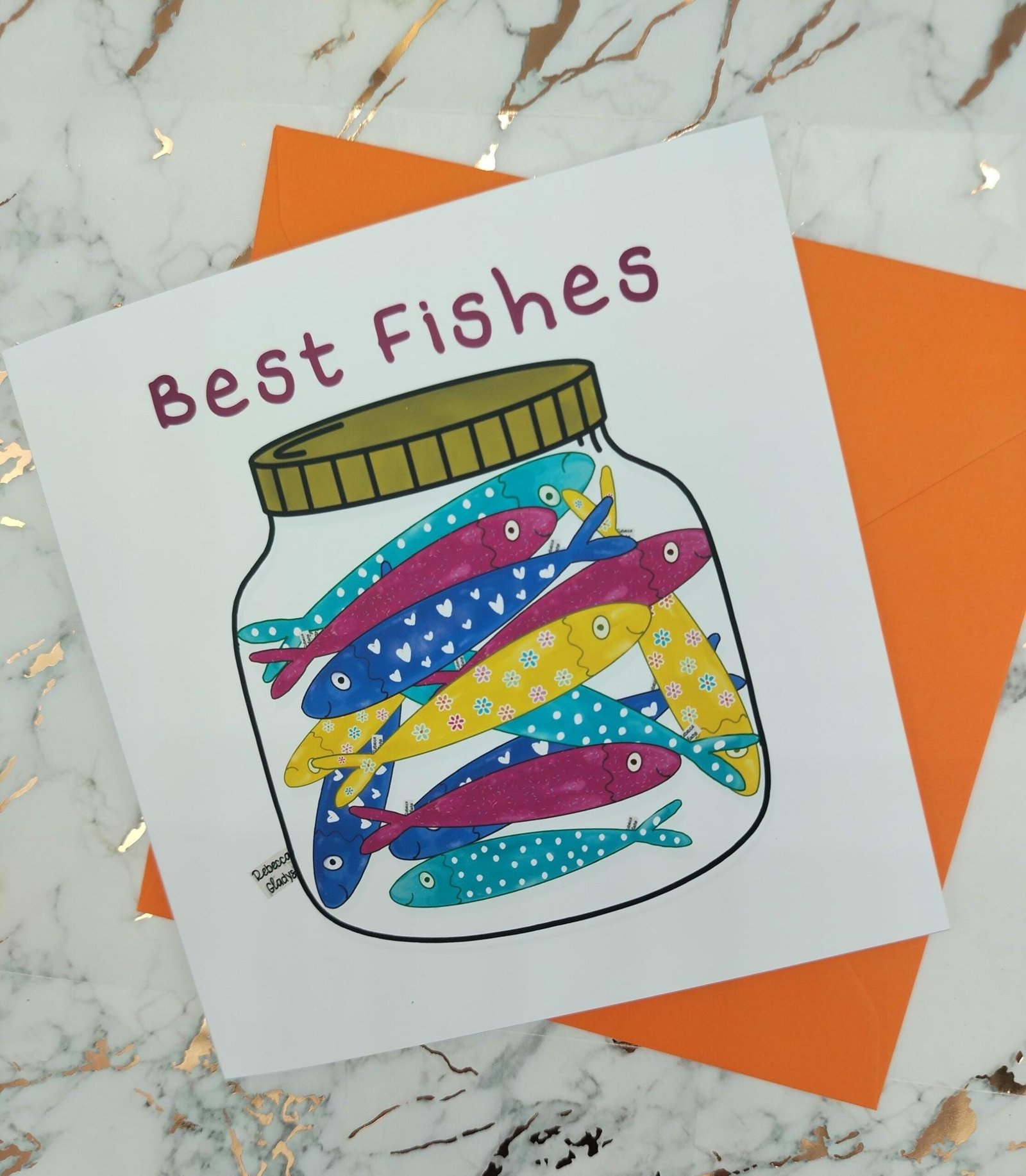Best Fishes Sardine Jar Greeting Card – Cute Pun Gift with Colorful Sardines in a Jar | Funny Handmade Fish Card for Friends or Coworkers - Image 5