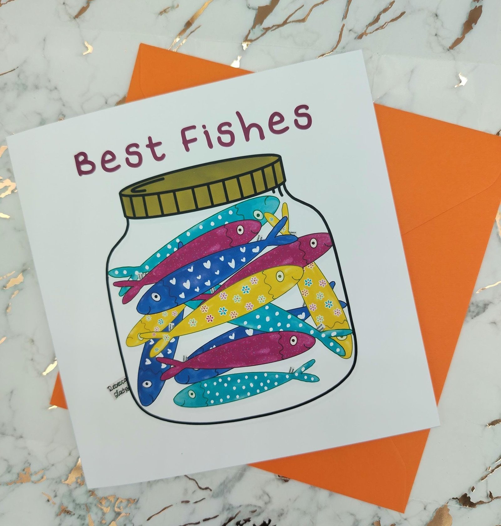 Best Fishes Sardine Jar Greeting Card – Cute Pun Gift with Colorful Sardines in a Jar | Funny Handmade Fish Card for Friends or Coworkers - Image 6