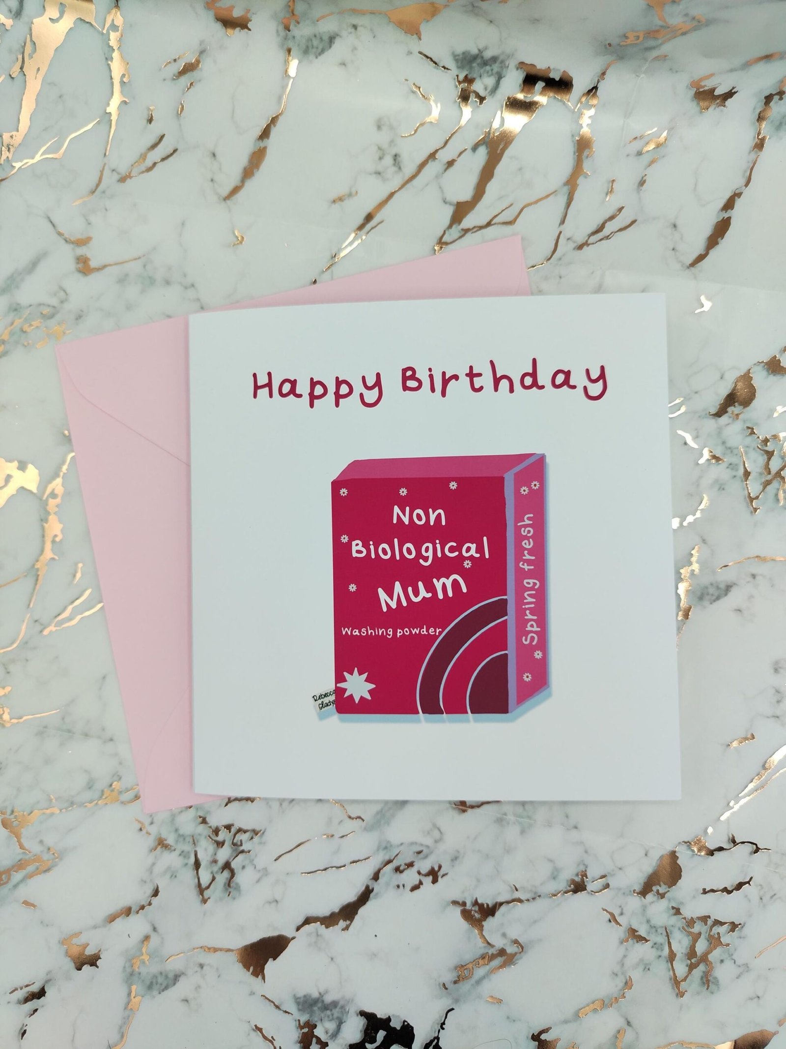 Funny Step Mum Birthday Card: Pink Washing Powder Design non bio - Image 3