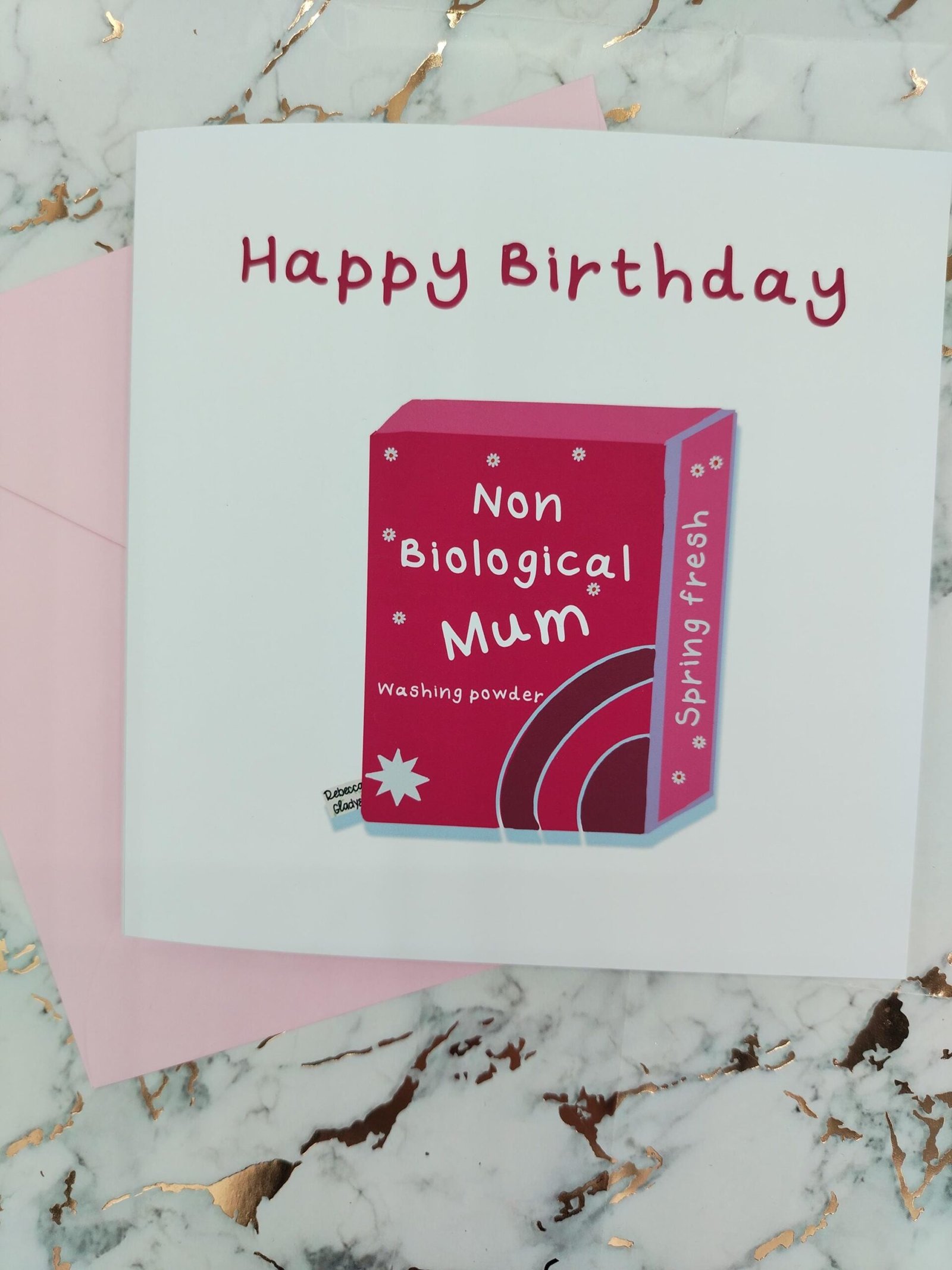 Funny Step Mum Birthday Card: Pink Washing Powder Design non bio - Image 4