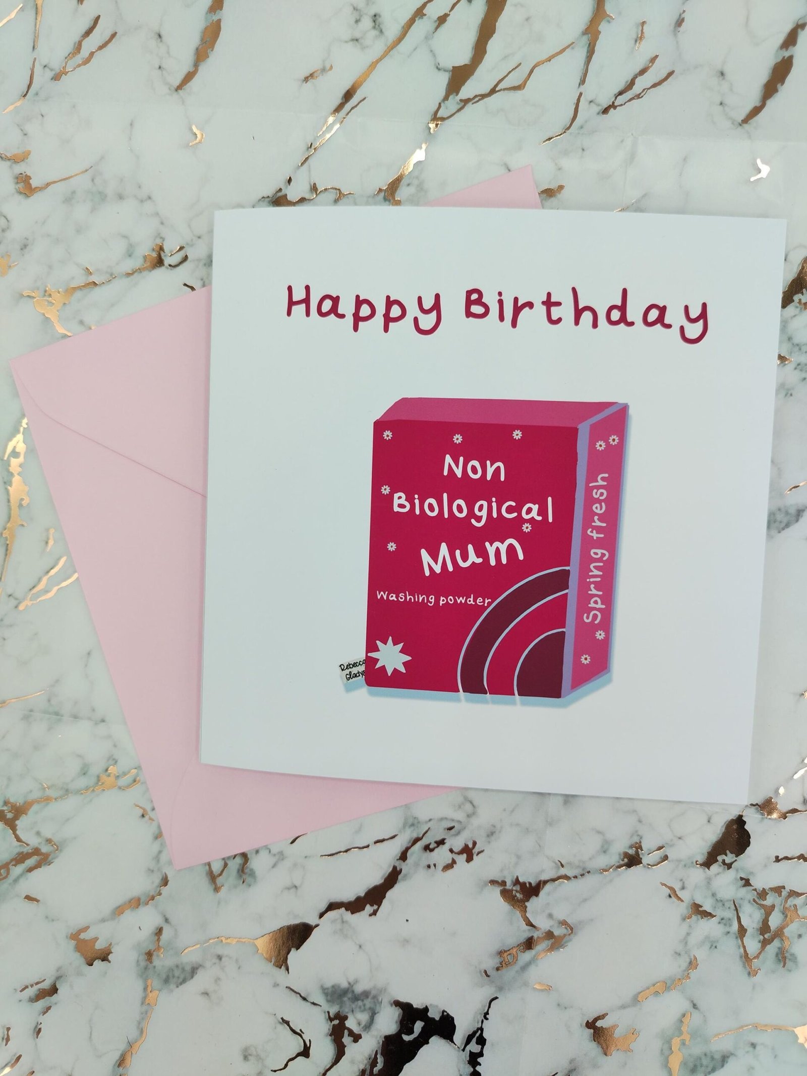 Funny Step Mum Birthday Card: Pink Washing Powder Design non bio - Image 7