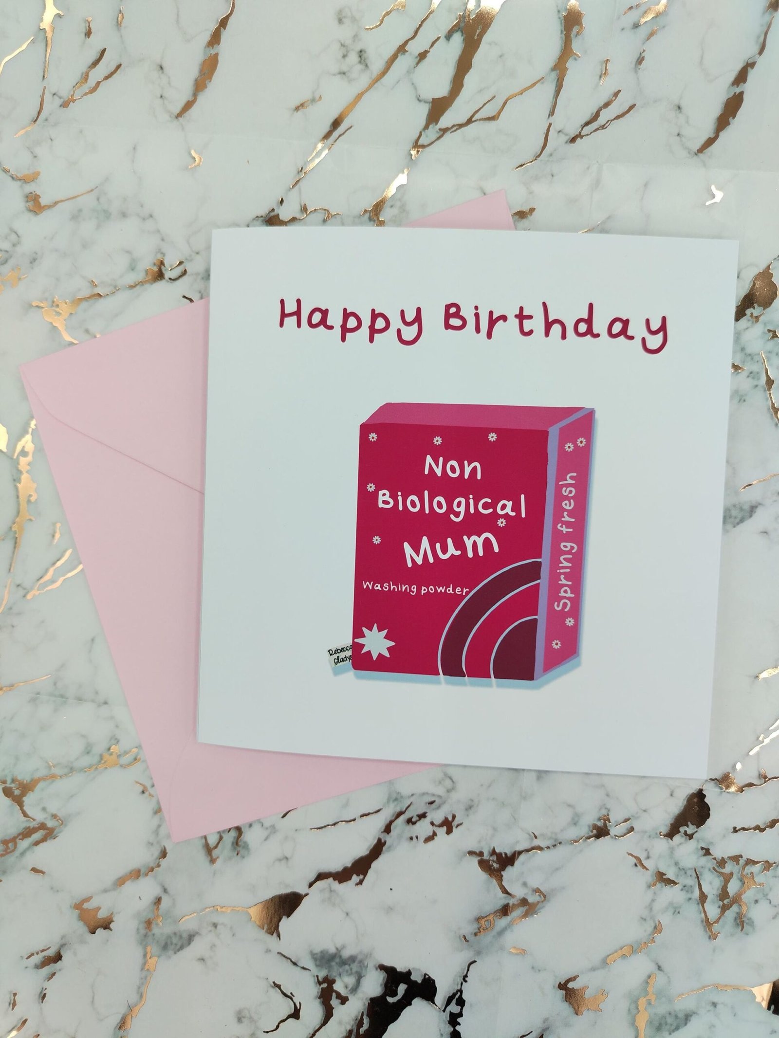 Funny Step Mum Birthday Card: Pink Washing Powder Design non bio - Image 10