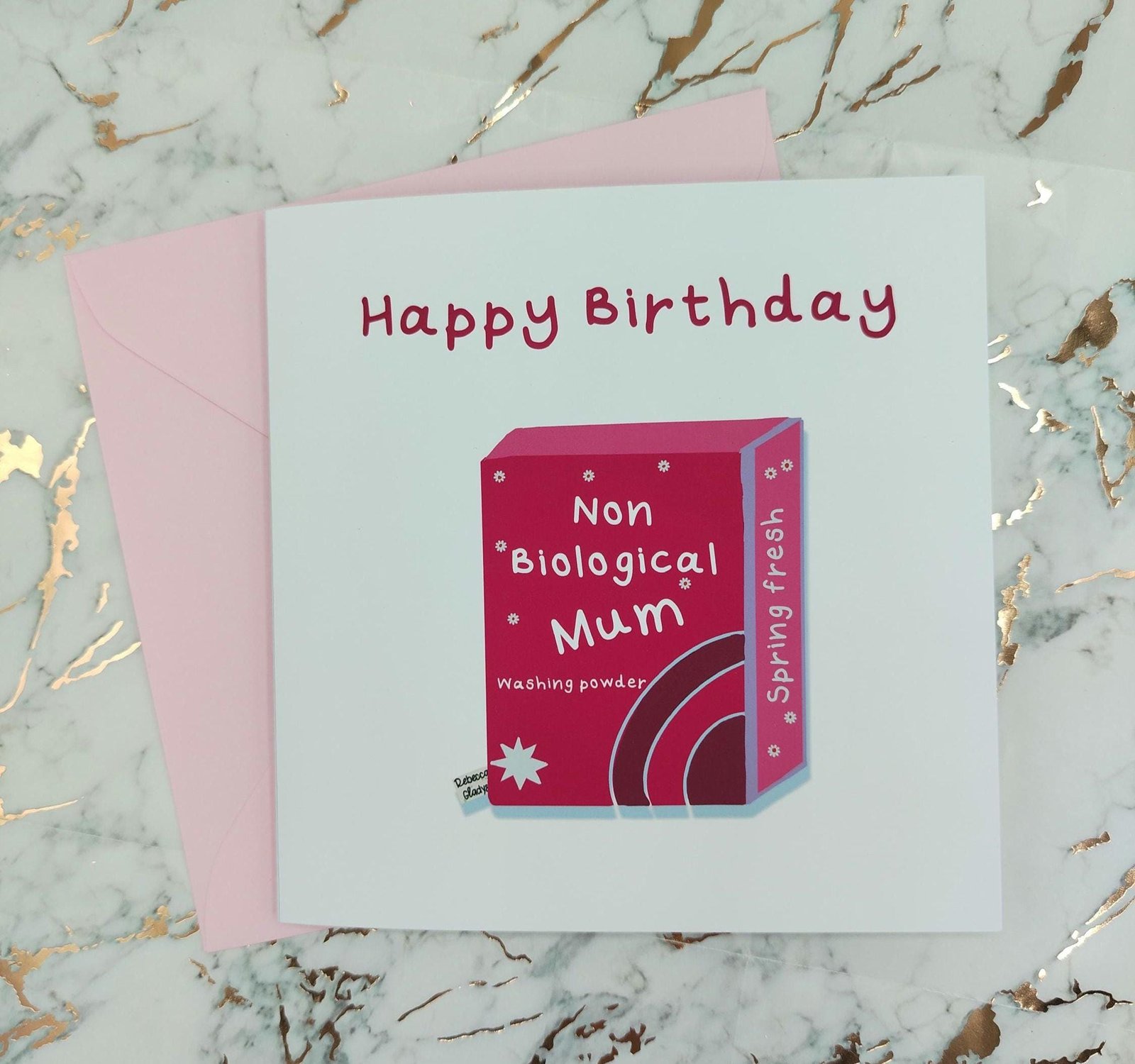 Funny Step Mum Birthday Card: Pink Washing Powder Design non bio - Image 2