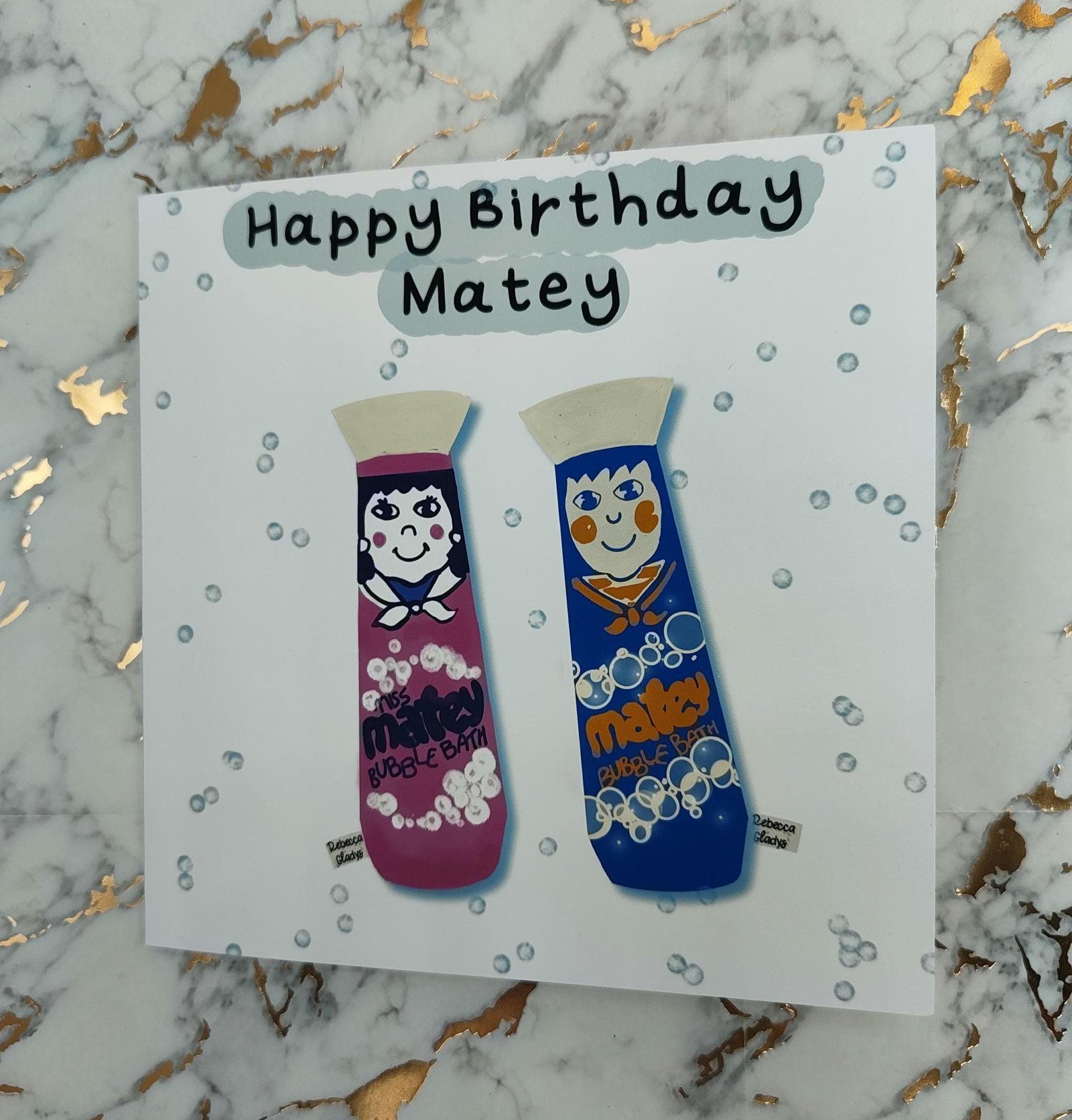 Matey Funny Retro Birthday Card: Bubble Bath Design - Image 4