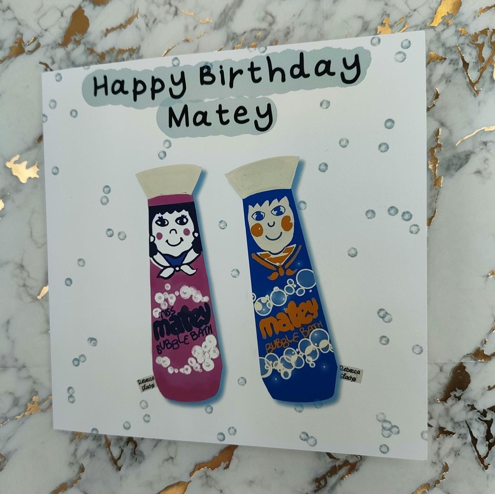 Matey Funny Retro Birthday Card: Bubble Bath Design - Image 9