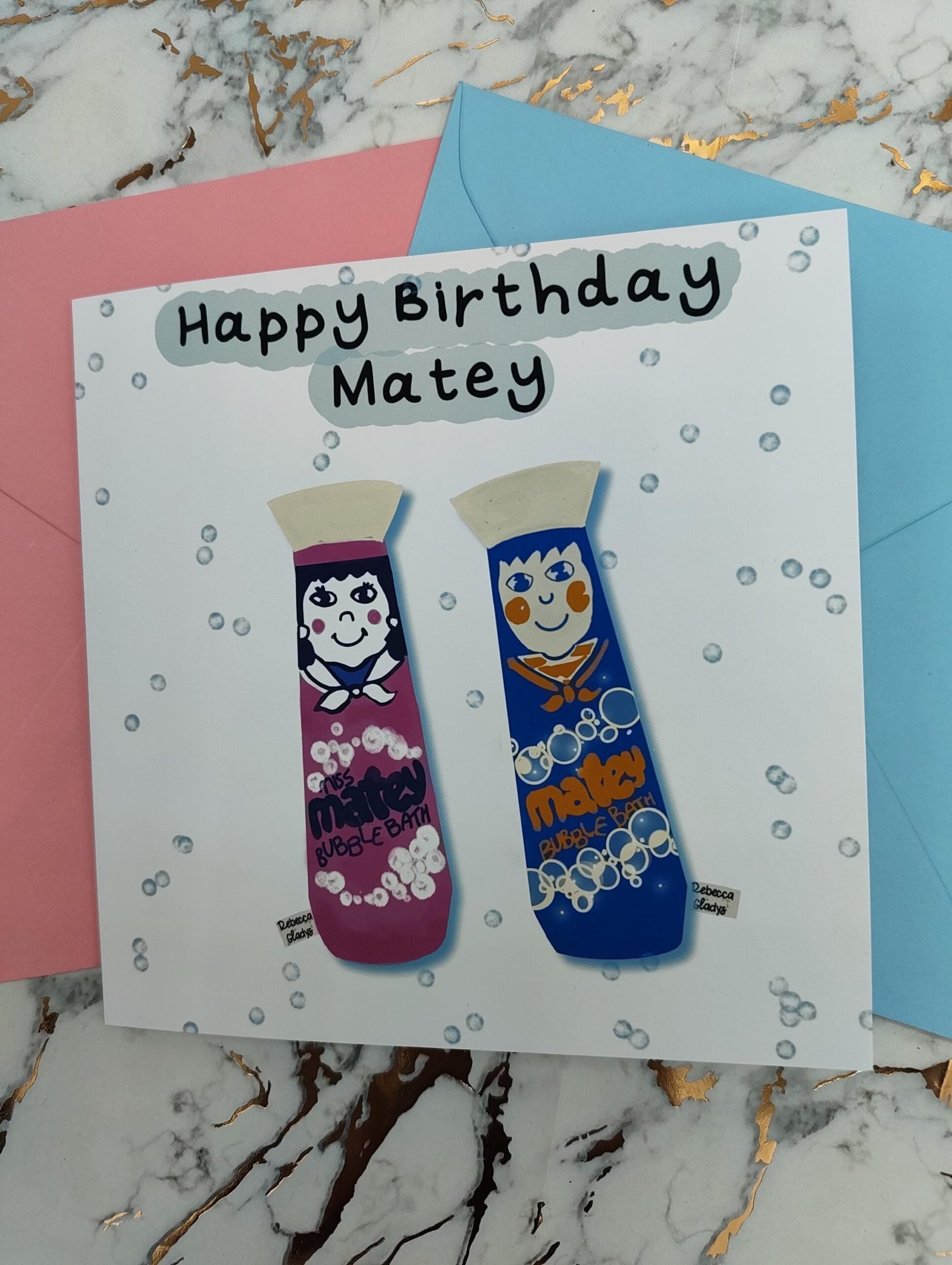 Matey Funny Retro Birthday Card: Bubble Bath Design - Image 5