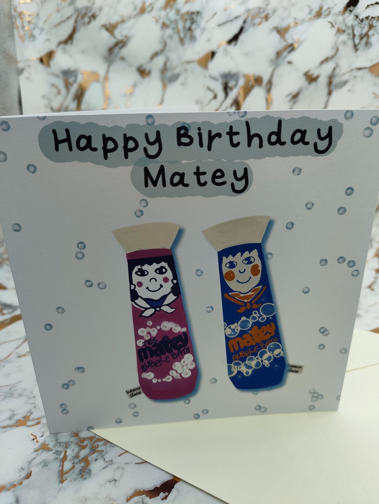 Matey Funny Retro Birthday Card: Bubble Bath Design - Image 10