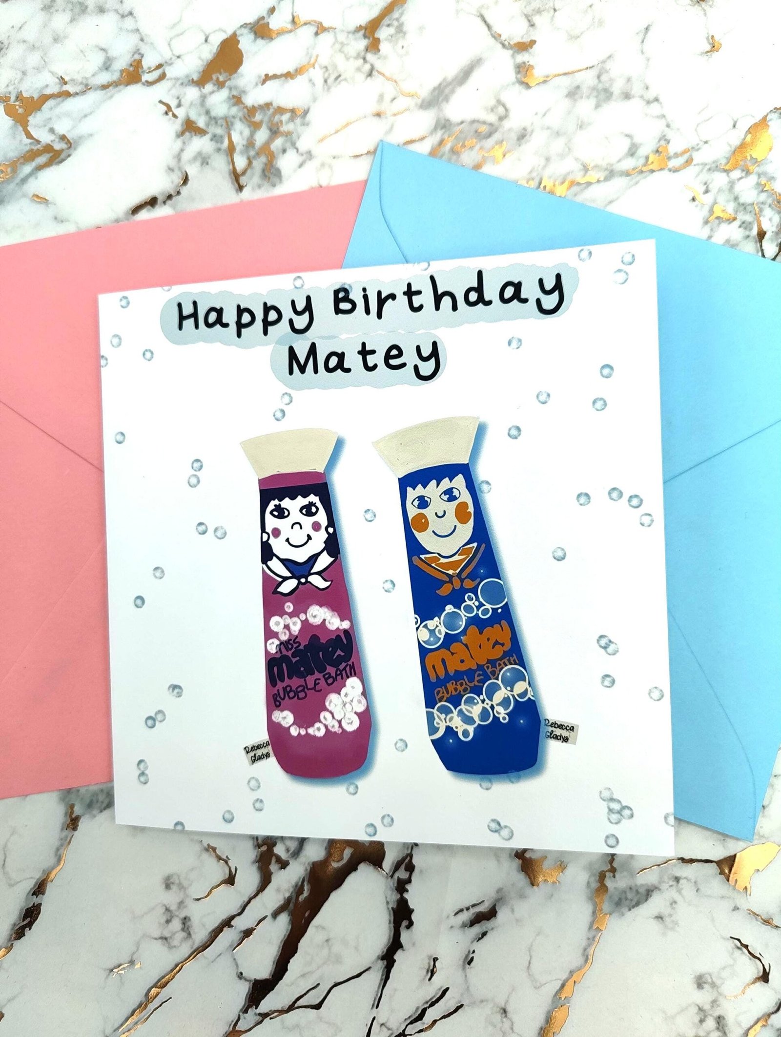 Matey Funny Retro Birthday Card: Bubble Bath Design - Image 2