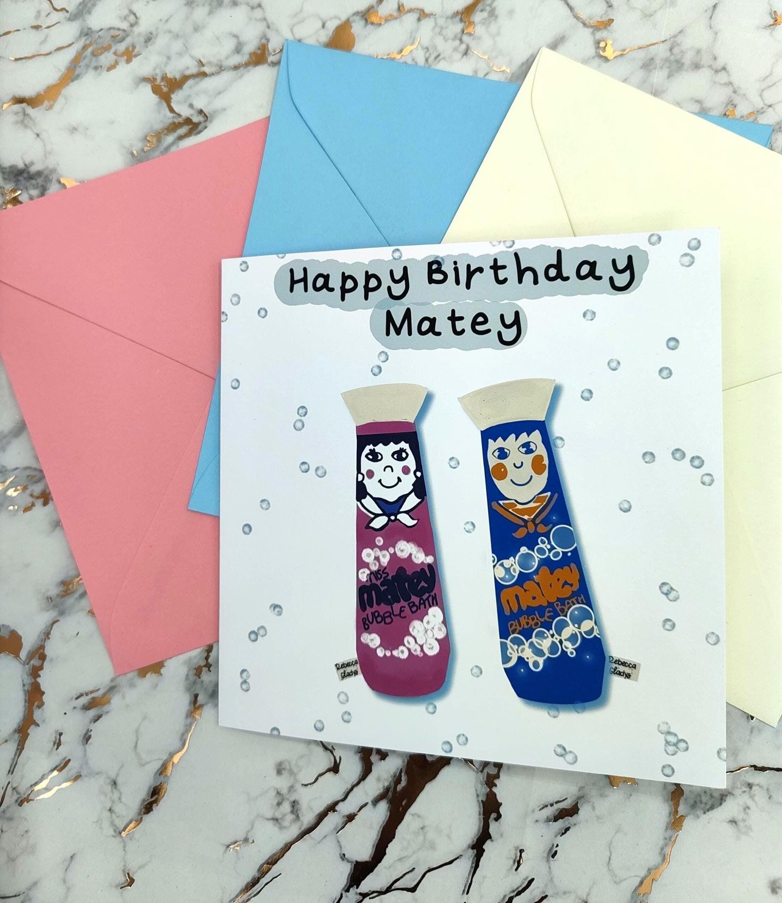 Matey Funny Retro Birthday Card: Bubble Bath Design - Image 6