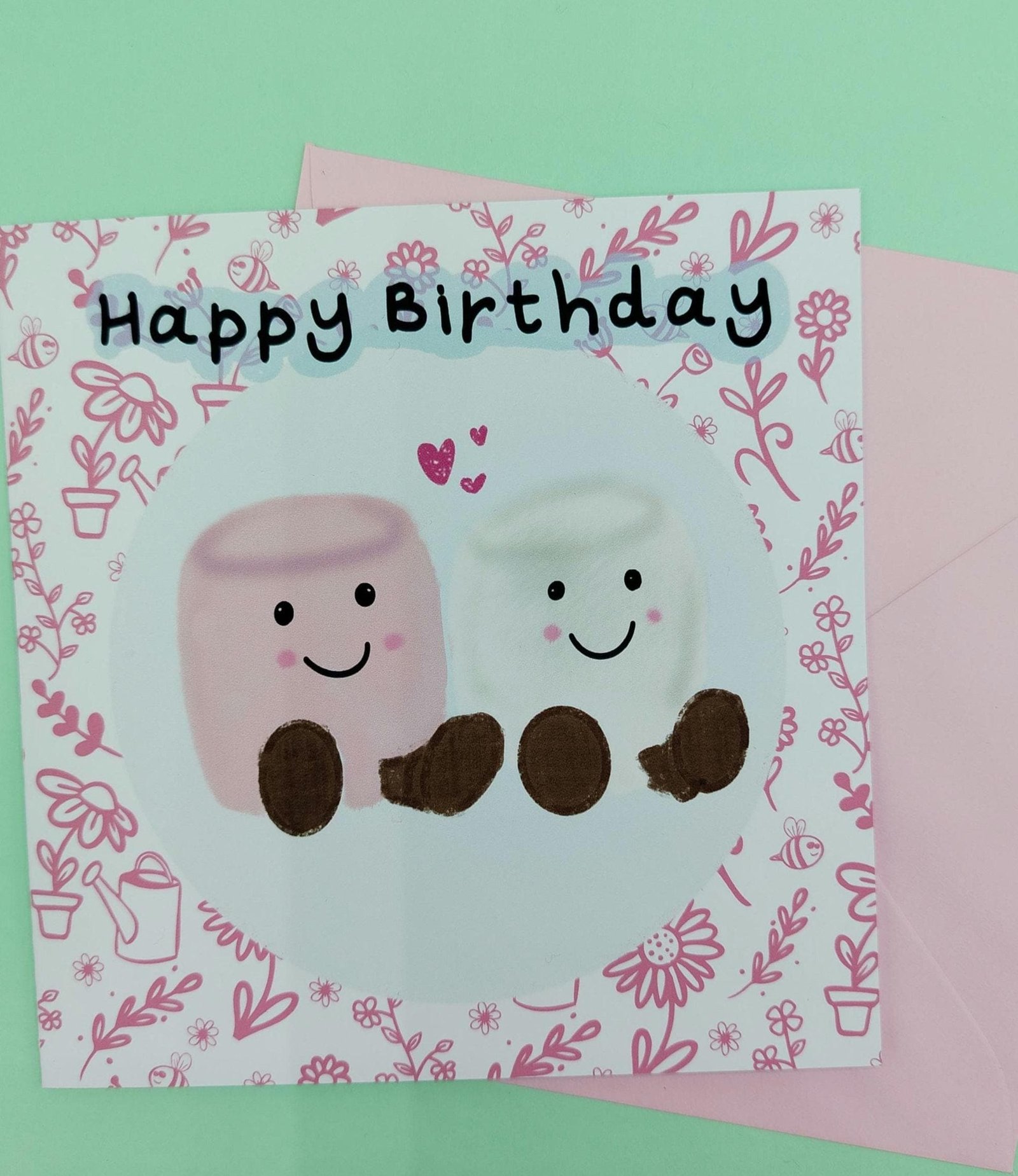 Kawaii Marshmallow Birthday Card – Pastel Pink Design - Image 2