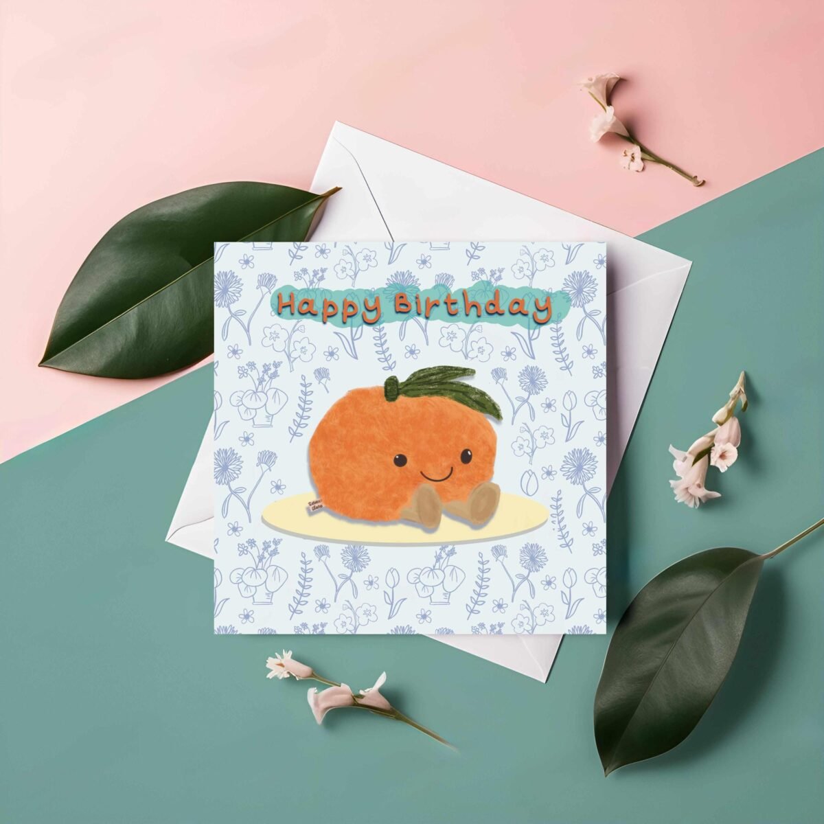 Clementine Birthday Card, Tangerine Greeting Card