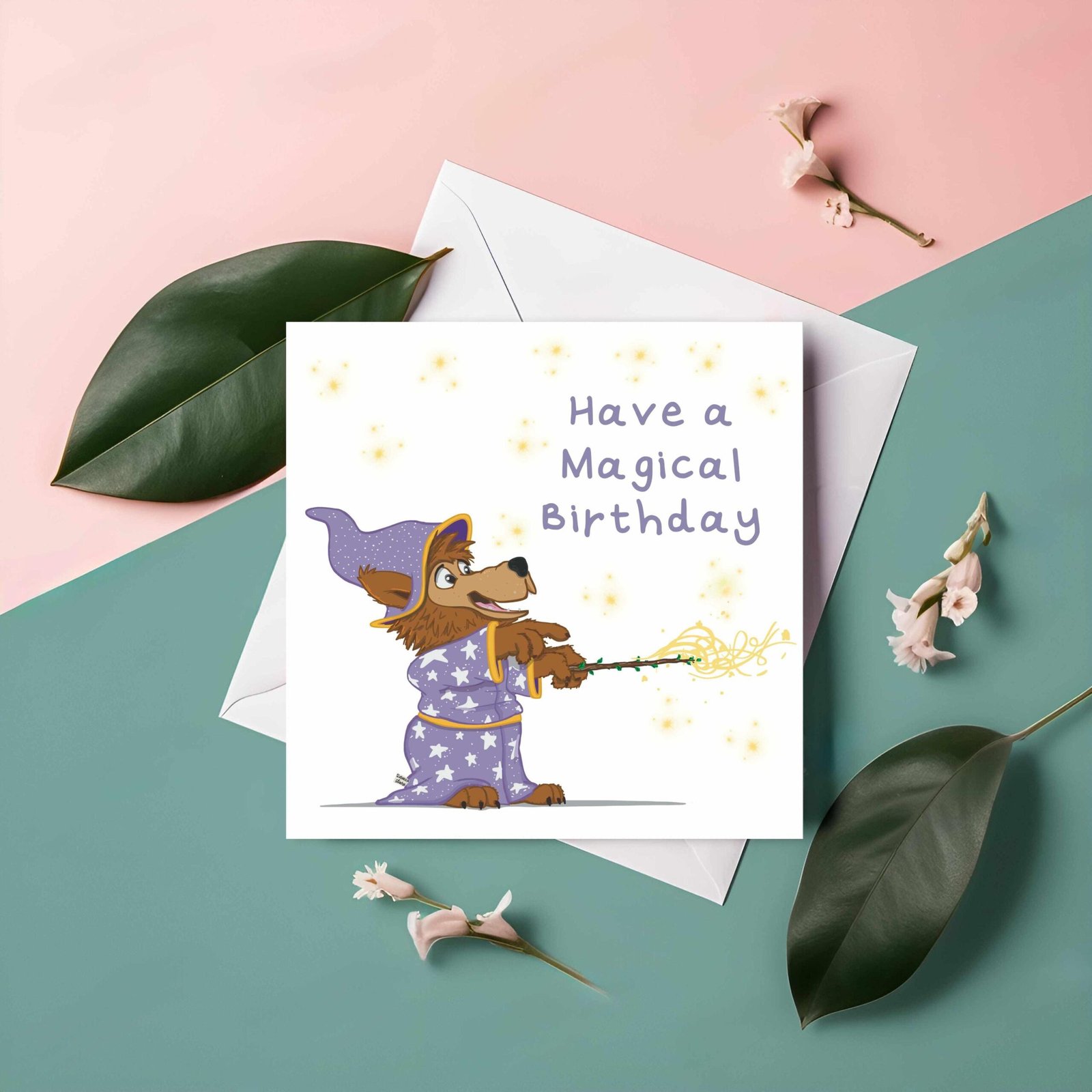 Magical Wizard Wolf Cub Birthday Card: Fantasy Greeting