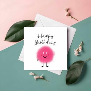 Pink Fluffy Monster Birthday Card - Greeting