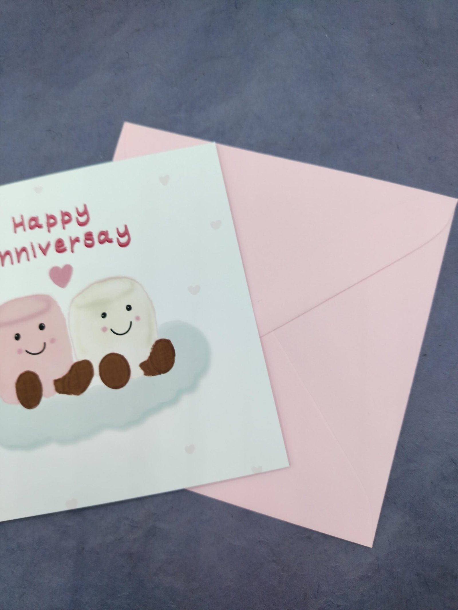 Marshmallow Couple Anniversary Card – Pink & White Design - Image 6