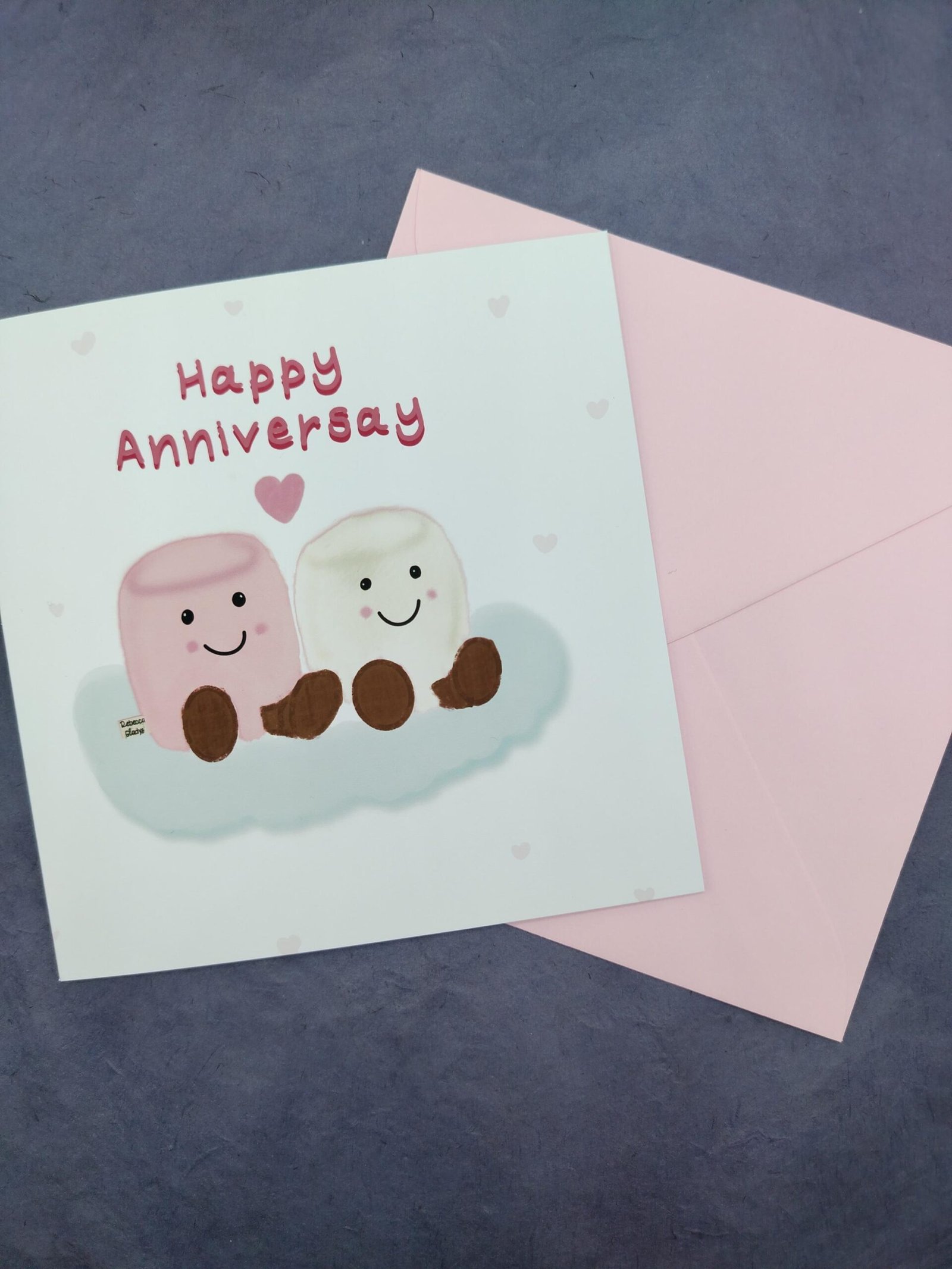 Marshmallow Couple Anniversary Card – Pink & White Design - Image 8
