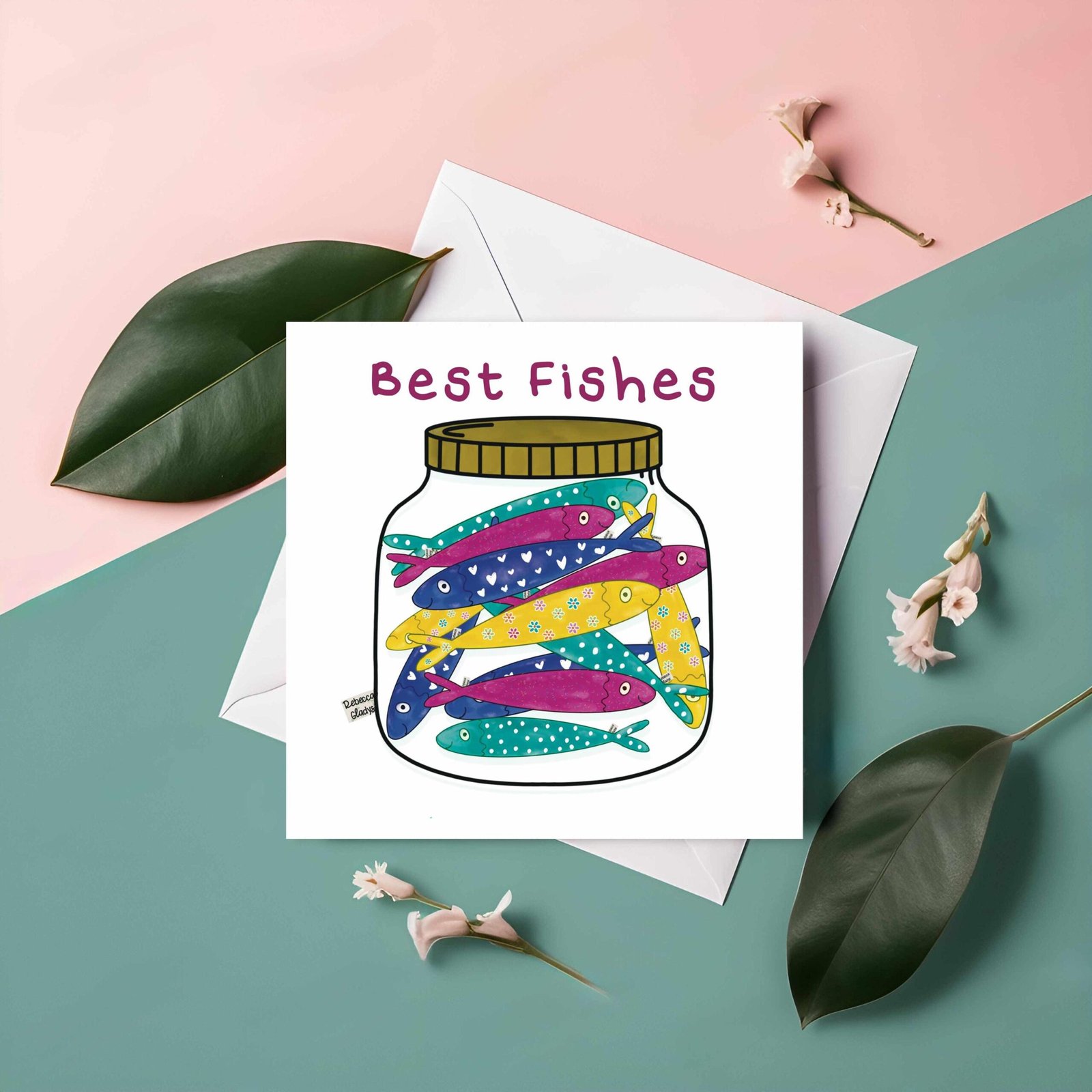 Best Fishes Sardine Jar Greeting Card – Cute Pun Gift with Colorful Sardines in a Jar | Funny Handmade Fish Card for Friends or Coworkers