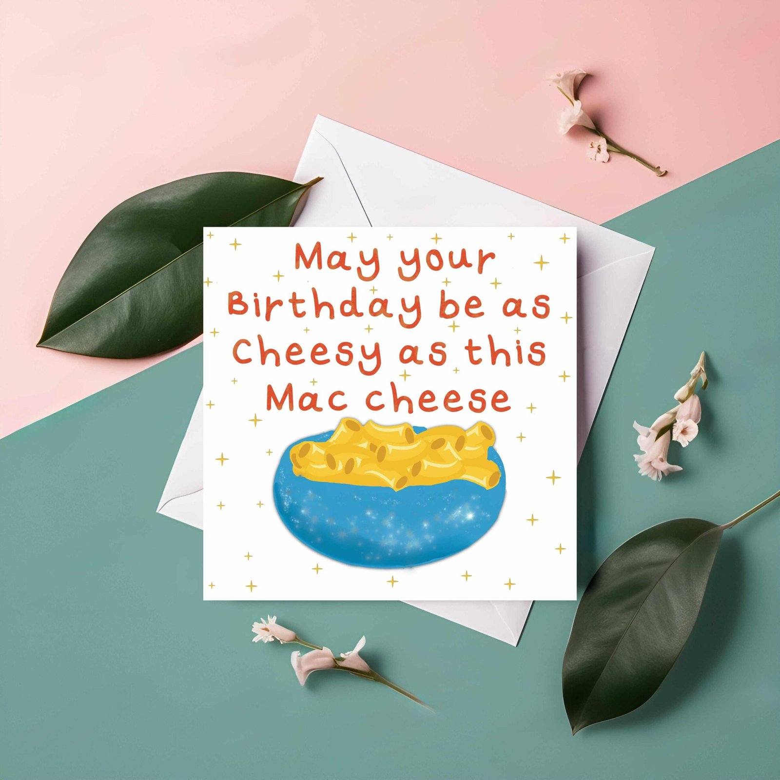 Mac and Cheese Birthday Card – cheesey Funny Food Pun Greeting –Square Card