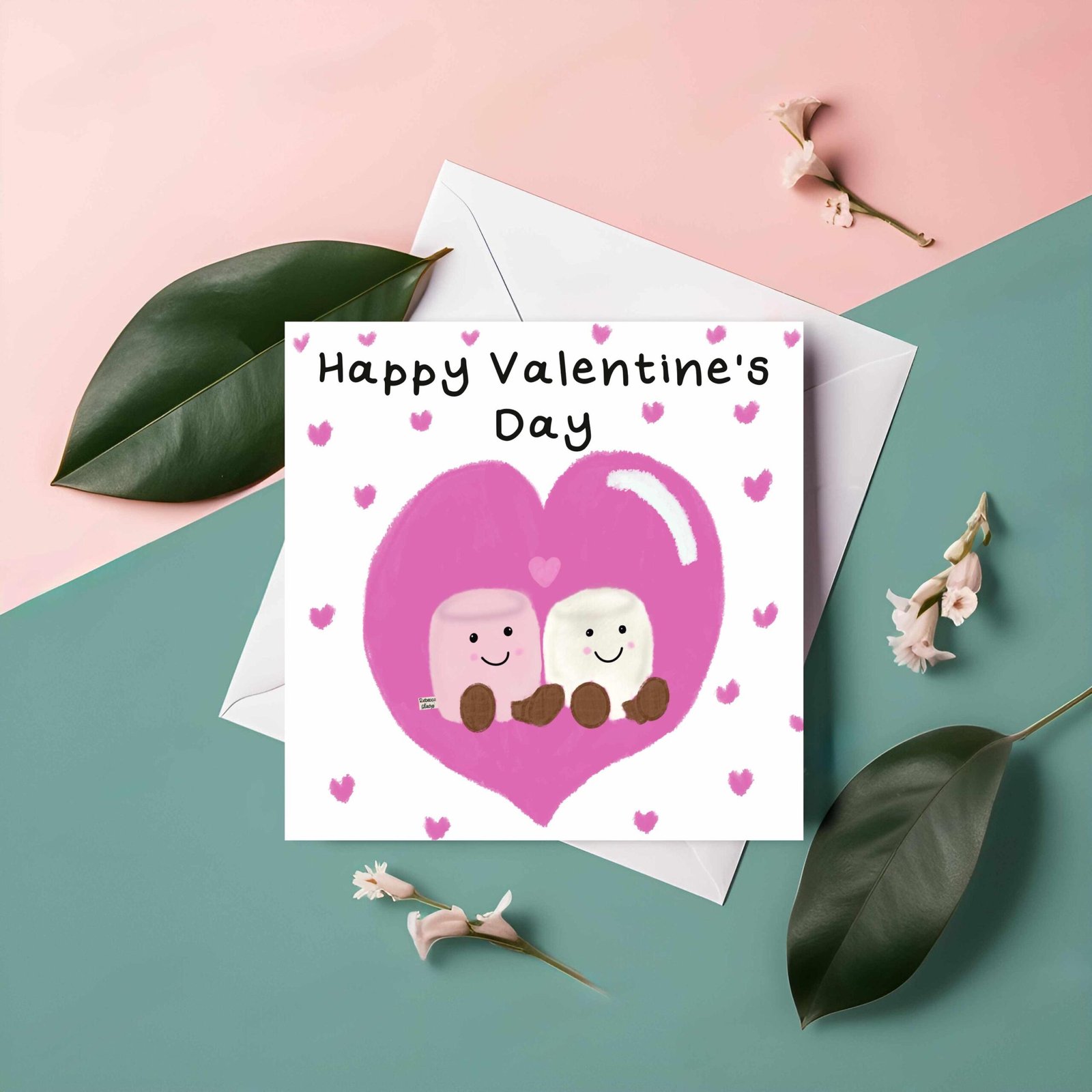 Marshmallow Couple Anniversary Card – Pink & White Design - Image 2