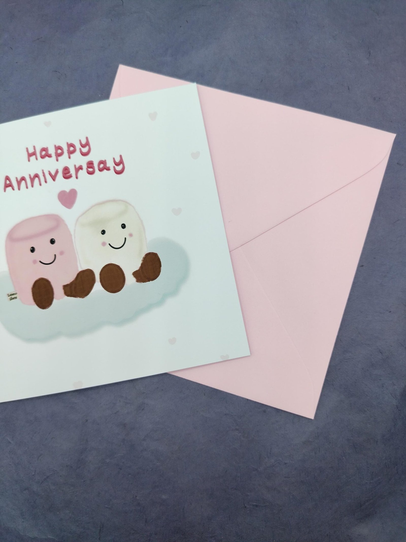 Marshmallow Couple Anniversary Card – Pink & White Design - Image 5