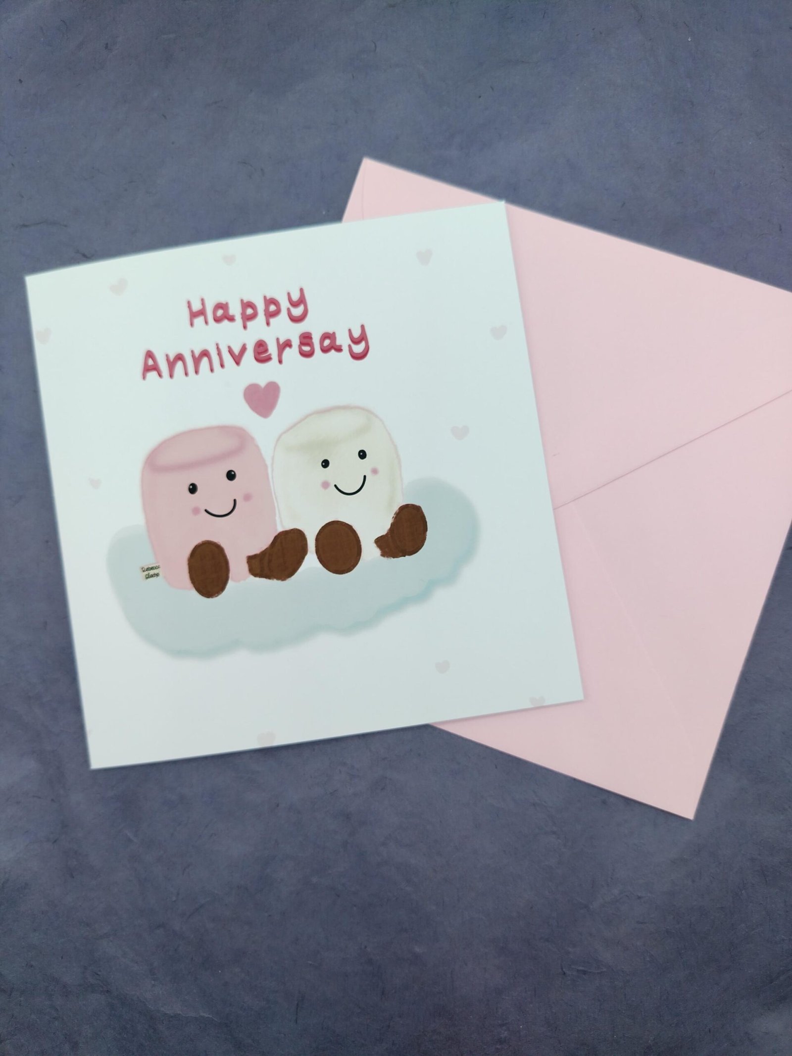 Marshmallow Couple Anniversary Card – Pink & White Design - Image 7