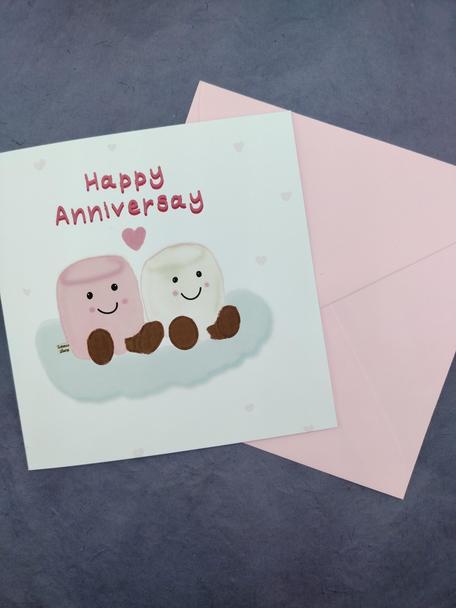 Marshmallow Couple Anniversary Card – Pink & White Design - Image 10