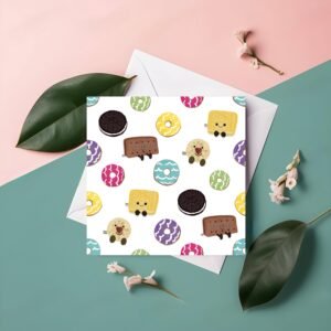 Biscuit Card: Custard Cream, Bourbon, Oreo, Party Rings Pattern - Square Greeting Card