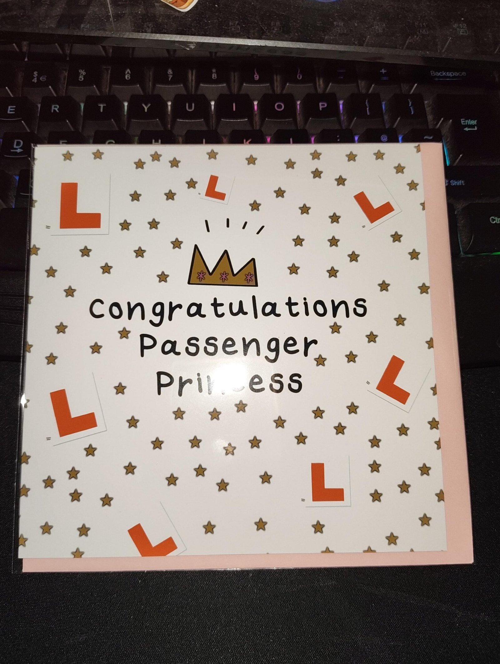 Passenger Princess Driving Test Congratulations Card – Funny New Driver Greeting with Pink Envelope - Image 2