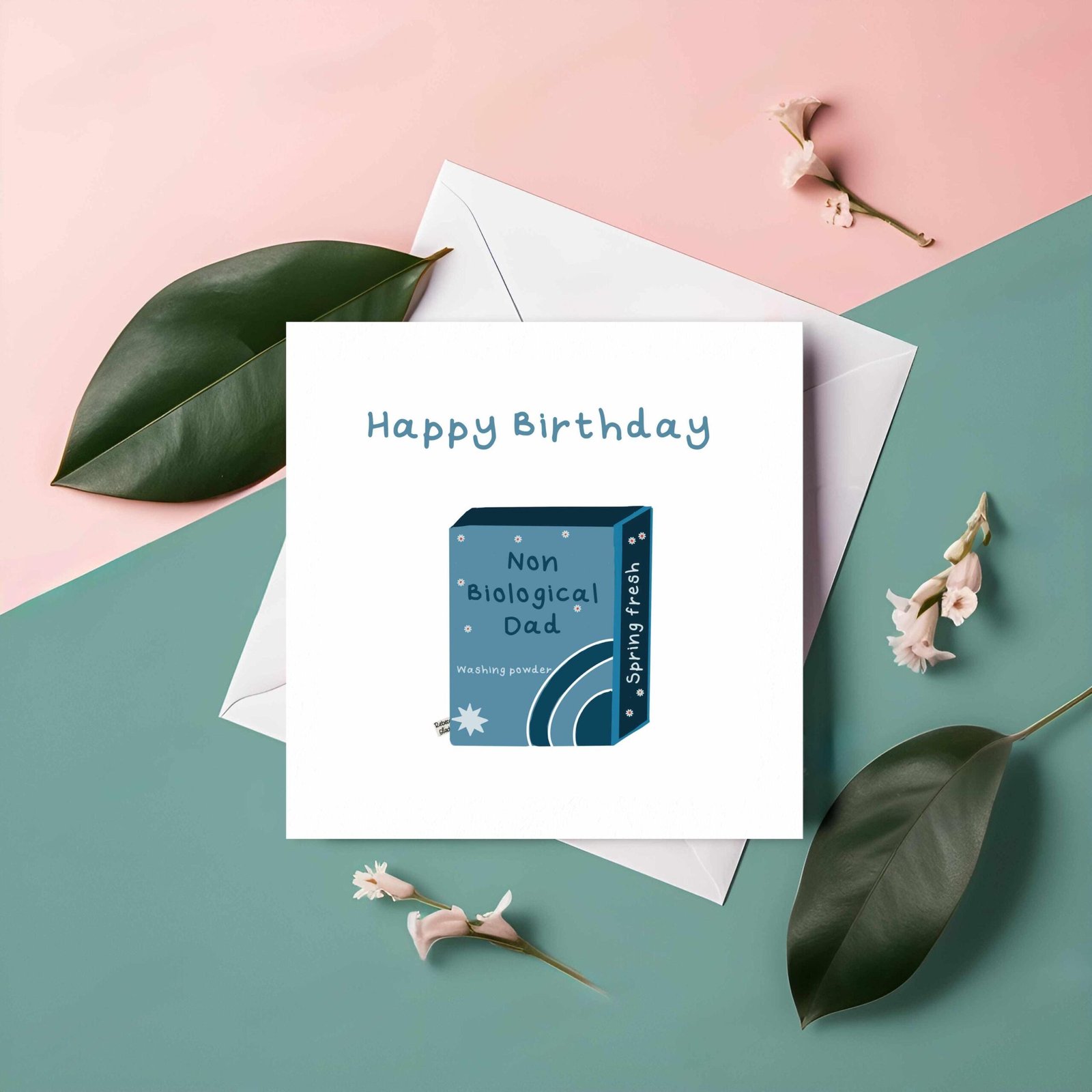 Funny Stepdad Birthday Card: Non-Bio Washing Powder Design
