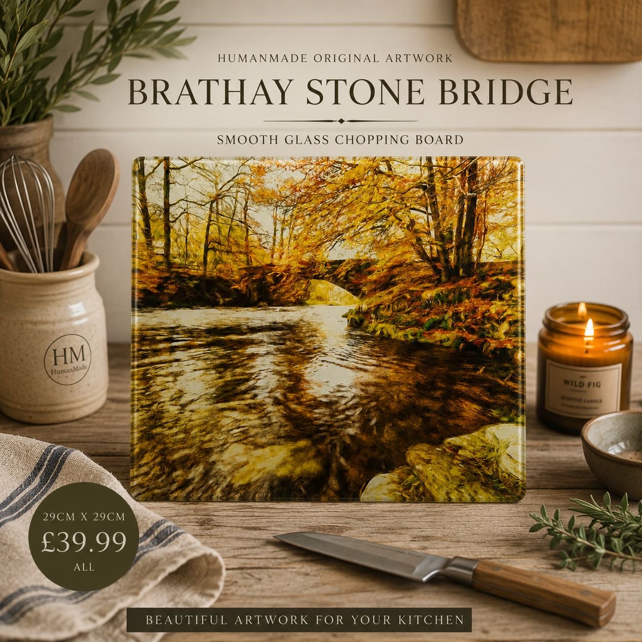 Brathay Stone Bridge Glass Cutting Board/Placemat