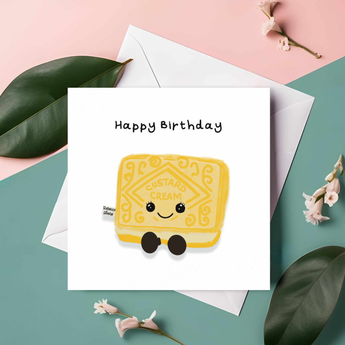 Custard Cream Biscuit Happy Birthday Card – Character Design