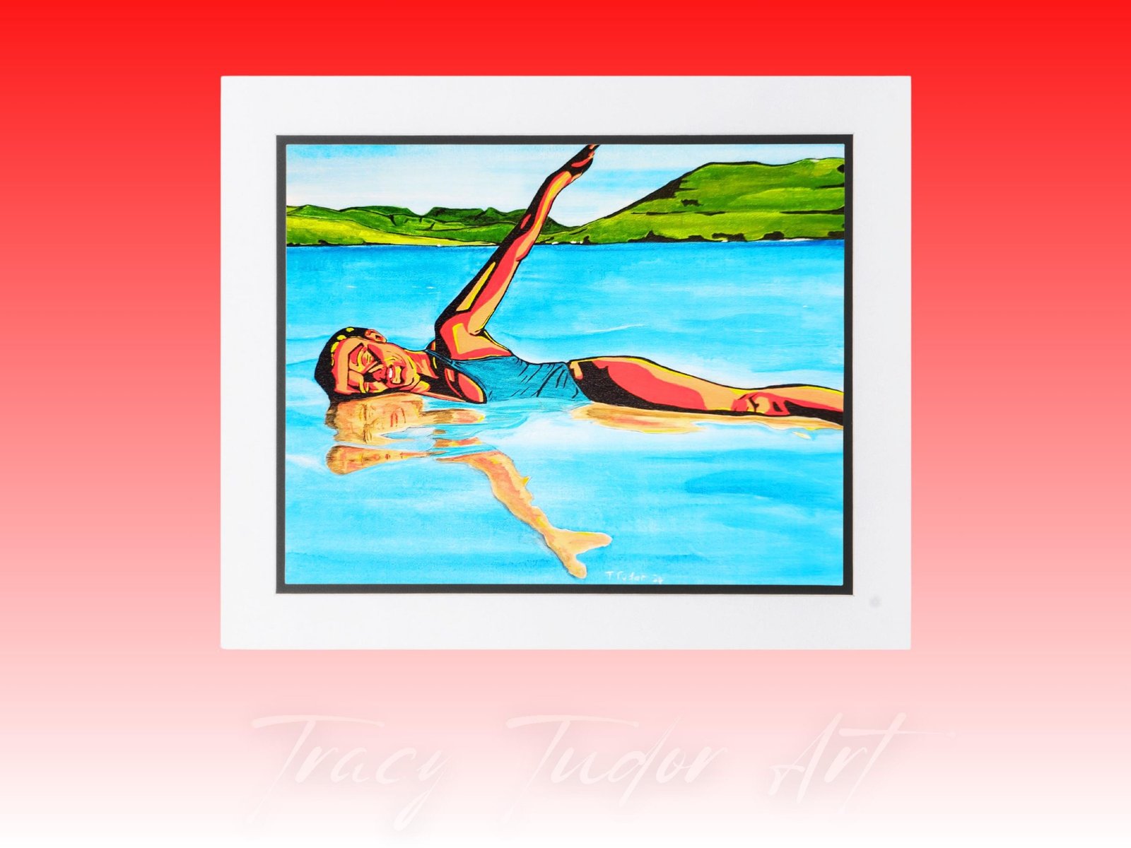 Lake District Wild Swimming, Mounted Art Print, Reflections, Original Design