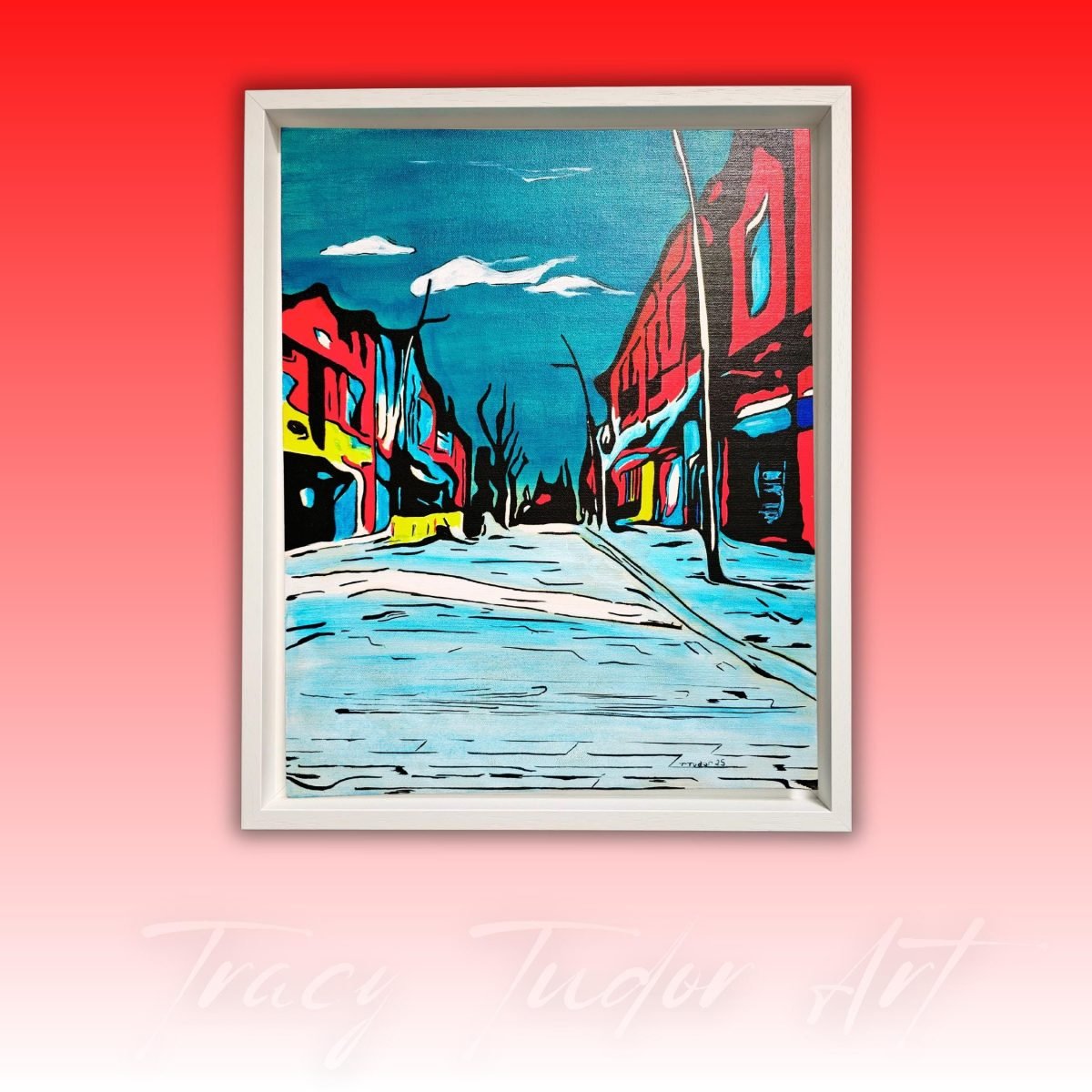 My Town: Original Acrylic Painting, Professionally Framed