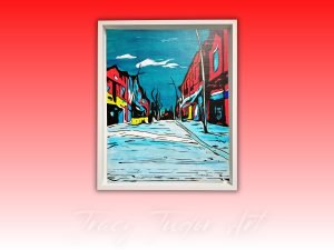 My Town: Original Acrylic Painting, Professionally Framed