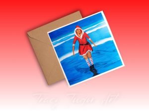 Wild Swimmer Christmas Card, Festive Sea Dip Art, Open Water Swimmer Greeting