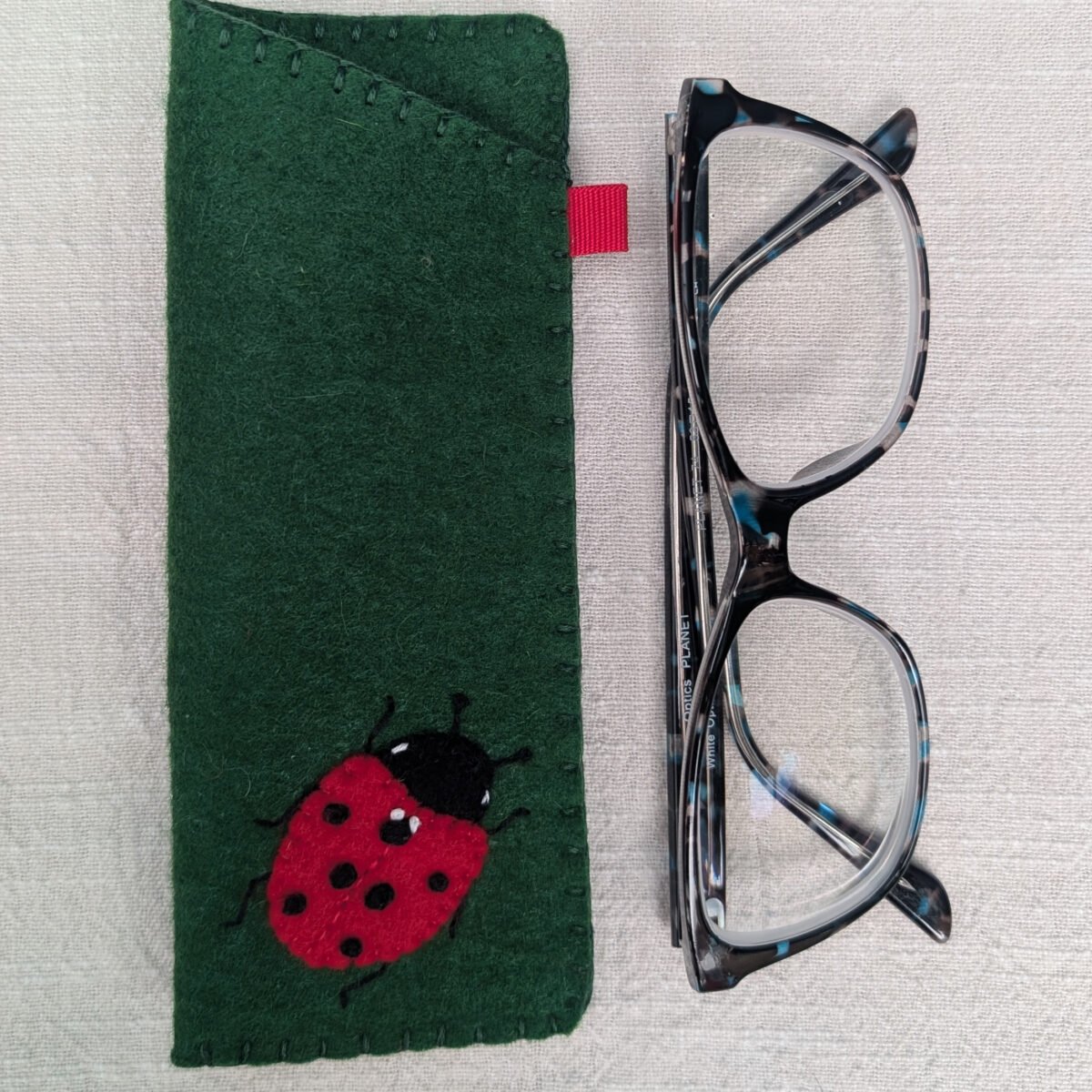 Thick wool felt ladybird glasses case